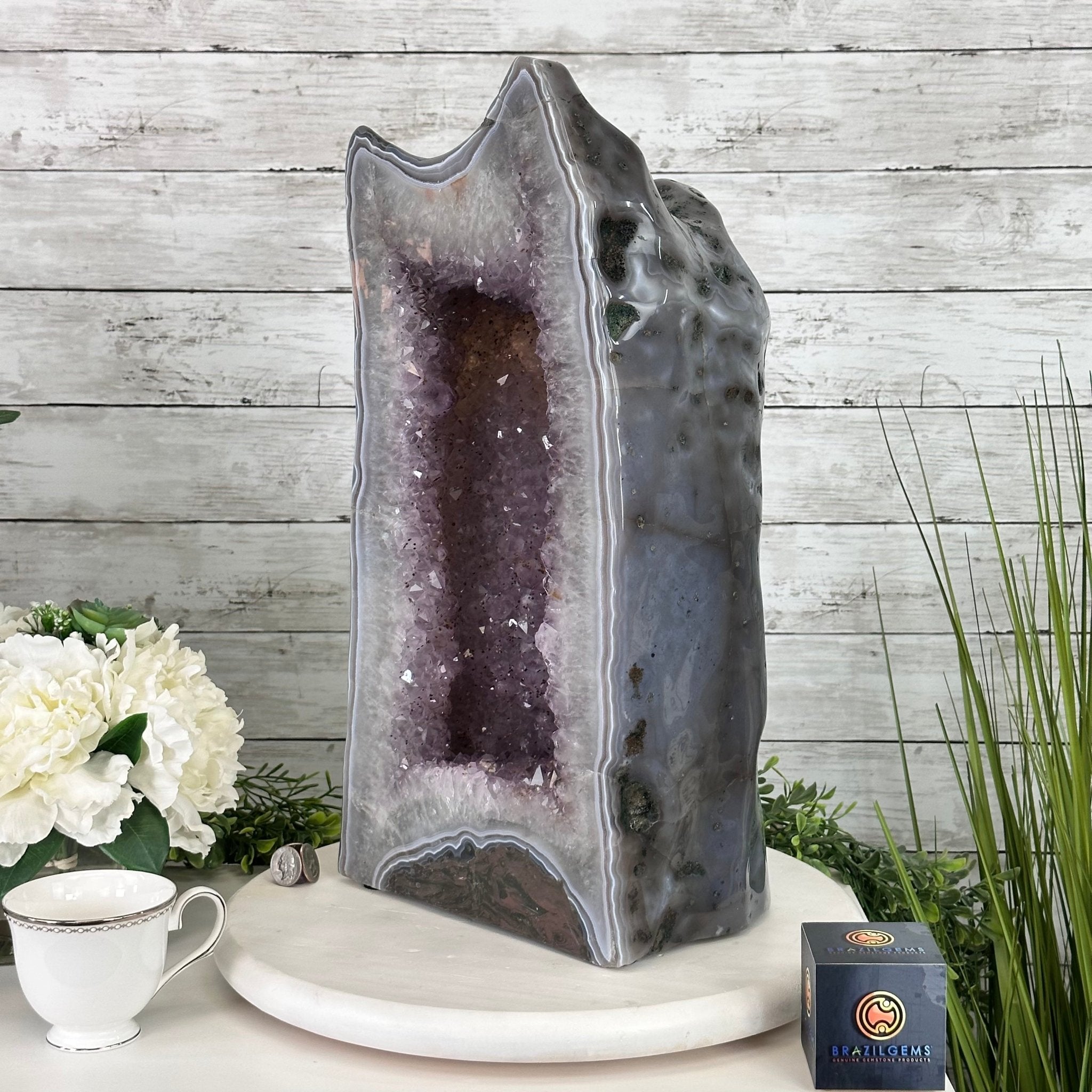 Extra Quality Polished Brazilian Amethyst Cathedral, 47.2 lbs & 18.6" tall Model #5602-0194 by Brazil Gems - Brazil GemsBrazil GemsExtra Quality Polished Brazilian Amethyst Cathedral, 47.2 lbs & 18.6" tall Model #5602-0194 by Brazil GemsPolished Cathedrals5602-0194