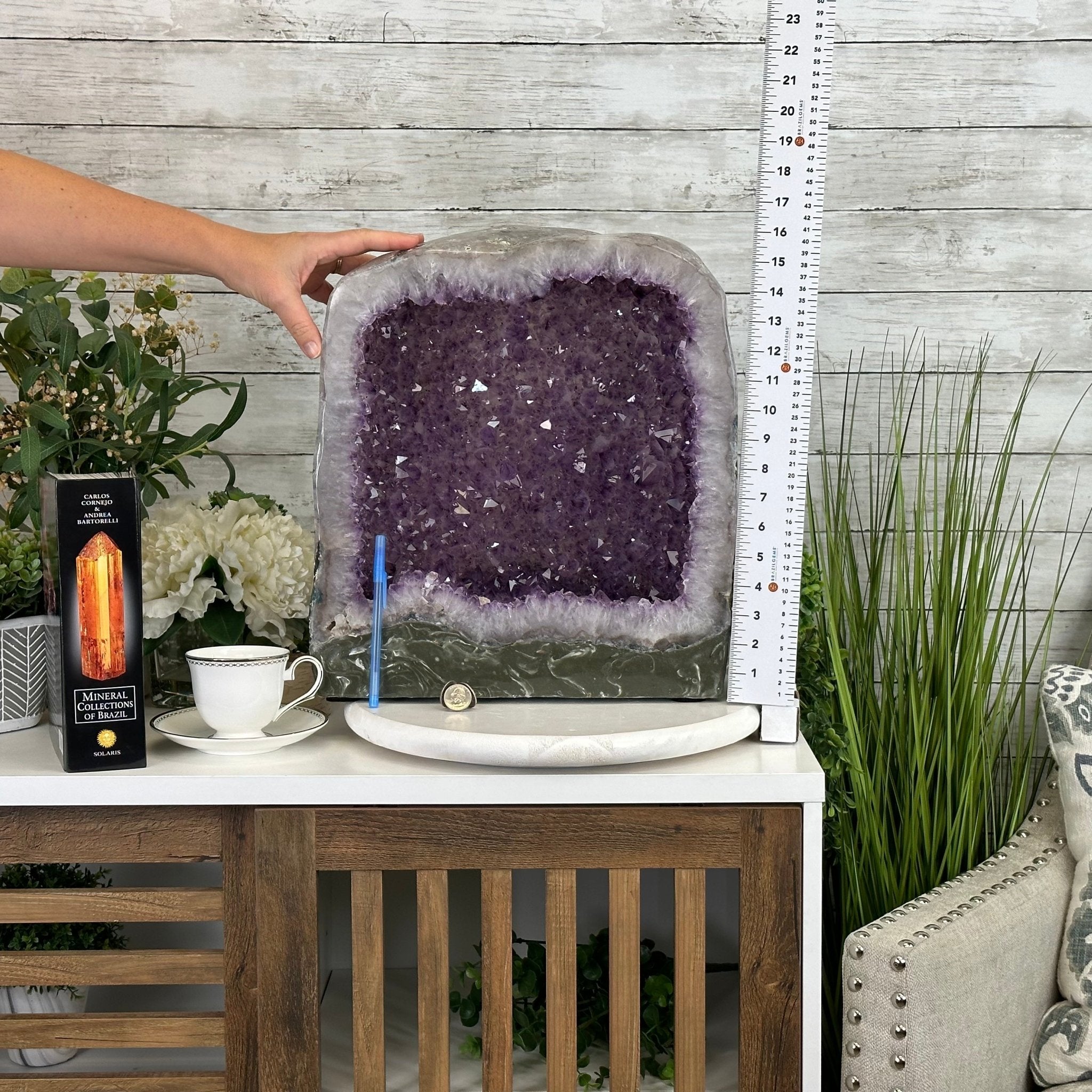 Extra Quality Polished Brazilian Amethyst Cathedral, 62.6 lbs & 16.25" tall Model #5602-0161 by Brazil Gems - Brazil GemsBrazil GemsExtra Quality Polished Brazilian Amethyst Cathedral, 62.6 lbs & 16.25" tall Model #5602-0161 by Brazil GemsPolished Cathedrals5602-0161