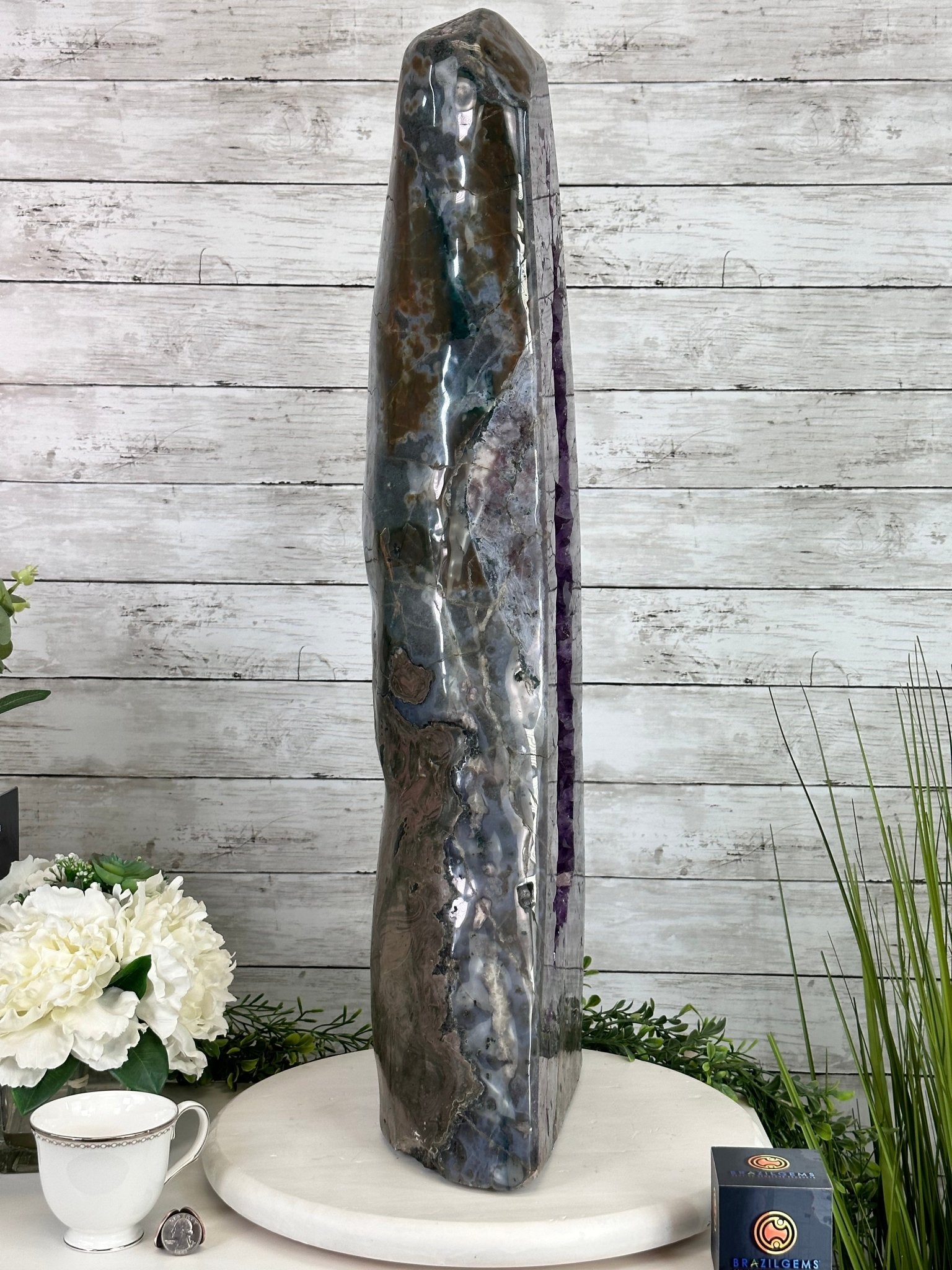 Extra Quality Polished Brazilian Amethyst Cathedral, 70.9 lbs & 28.7" tall Model #5602-0177 by Brazil Gems - Brazil GemsBrazil GemsExtra Quality Polished Brazilian Amethyst Cathedral, 70.9 lbs & 28.7" tall Model #5602-0177 by Brazil GemsPolished Cathedrals5602-0177