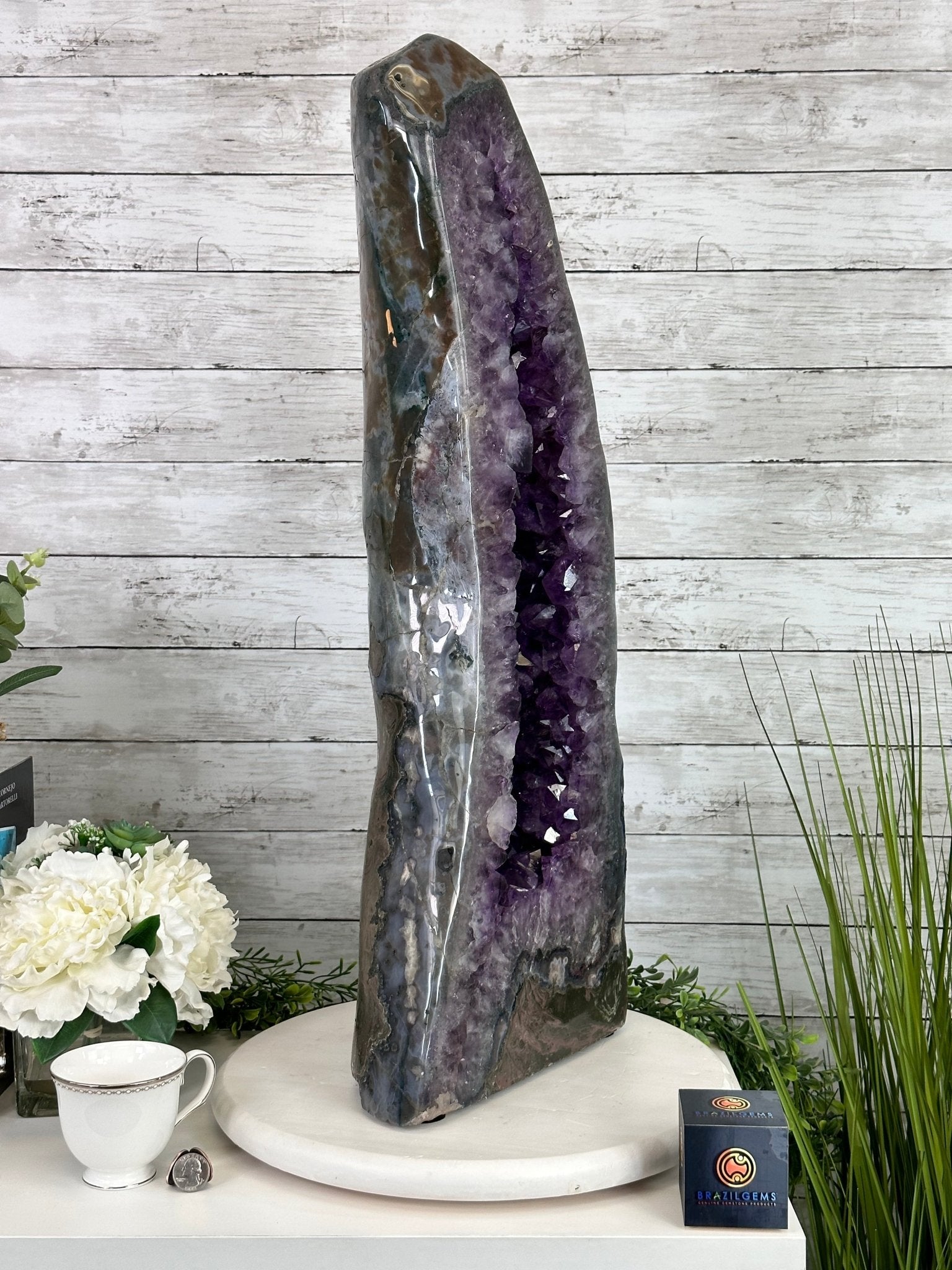 Extra Quality Polished Brazilian Amethyst Cathedral, 70.9 lbs & 28.7" tall Model #5602-0177 by Brazil Gems - Brazil GemsBrazil GemsExtra Quality Polished Brazilian Amethyst Cathedral, 70.9 lbs & 28.7" tall Model #5602-0177 by Brazil GemsPolished Cathedrals5602-0177