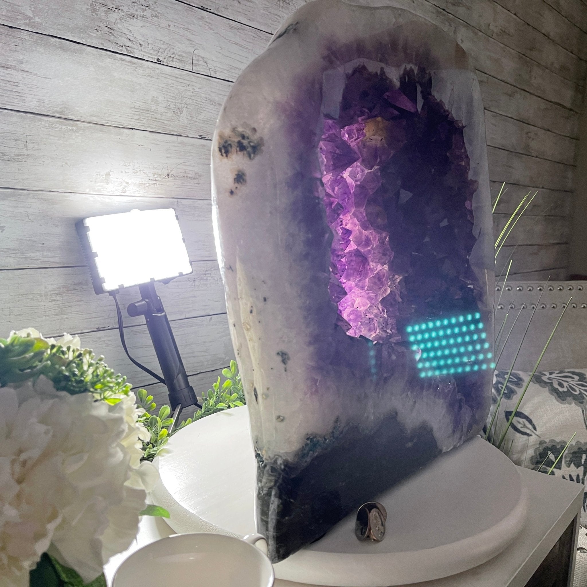 Extra Quality Polished Brazilian Amethyst Cathedral, 76.7 lbs & 16.75" tall Model #5602-0103 by Brazil Gems - Brazil GemsBrazil GemsExtra Quality Polished Brazilian Amethyst Cathedral, 76.7 lbs & 16.75" tall Model #5602-0103 by Brazil GemsPolished Cathedrals5602-0103