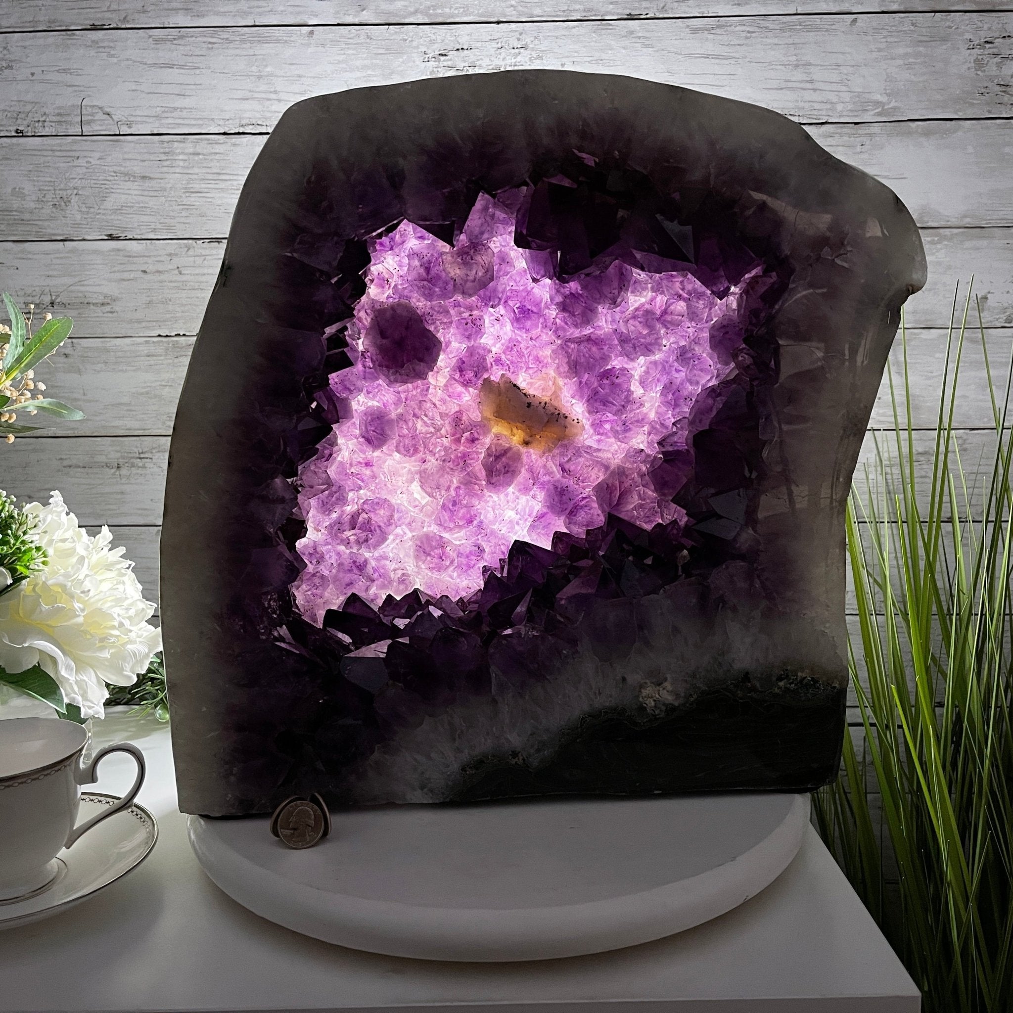 Extra Quality Polished Brazilian Amethyst Cathedral, 80.9 lbs & 15.5" tall Model #5602-0105 by Brazil Gems - Brazil GemsBrazil GemsExtra Quality Polished Brazilian Amethyst Cathedral, 80.9 lbs & 15.5" tall Model #5602-0105 by Brazil GemsPolished Cathedrals5602-0105