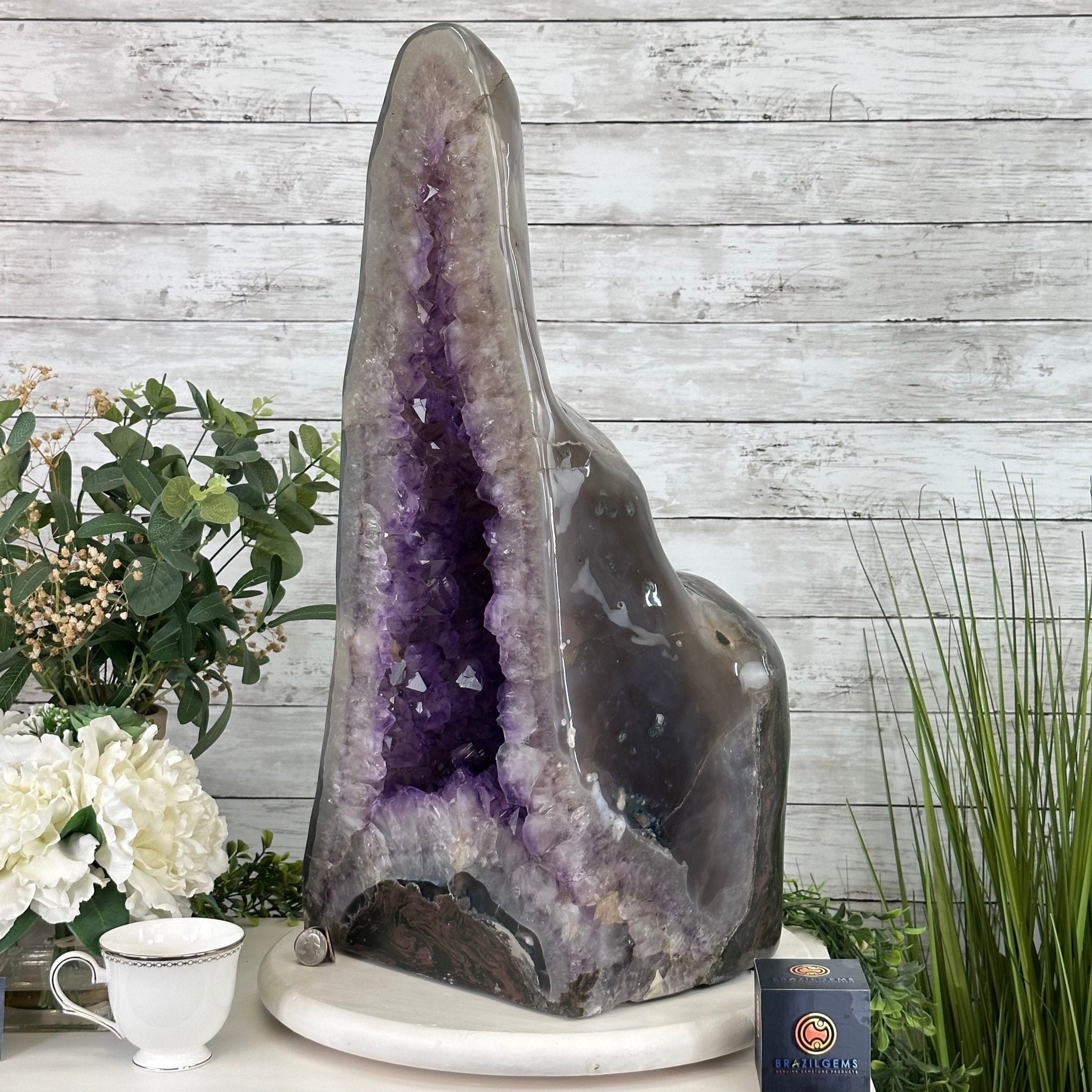 Extra Quality Polished Brazilian Amethyst Cathedral, 82.5 lbs & 23.6" tall Model #5602-0027 by Brazil Gems - Brazil GemsBrazil GemsExtra Quality Polished Brazilian Amethyst Cathedral, 82.5 lbs & 23.6" tall Model #5602-0027 by Brazil GemsPolished Cathedrals5602-0027