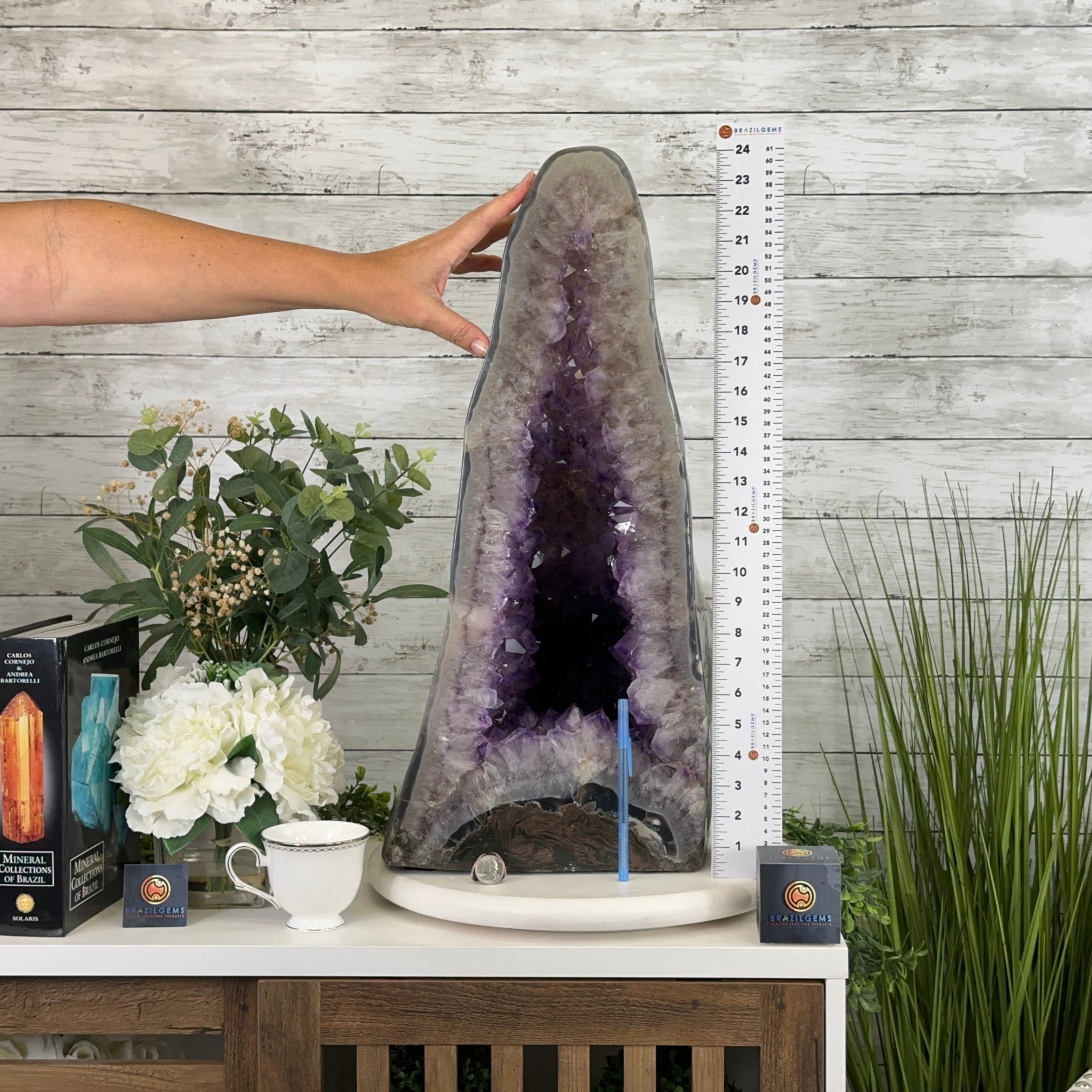 Extra Quality Polished Brazilian Amethyst Cathedral, 82.5 lbs & 23.6" tall Model #5602-0027 by Brazil Gems - Brazil GemsBrazil GemsExtra Quality Polished Brazilian Amethyst Cathedral, 82.5 lbs & 23.6" tall Model #5602-0027 by Brazil GemsPolished Cathedrals5602-0027