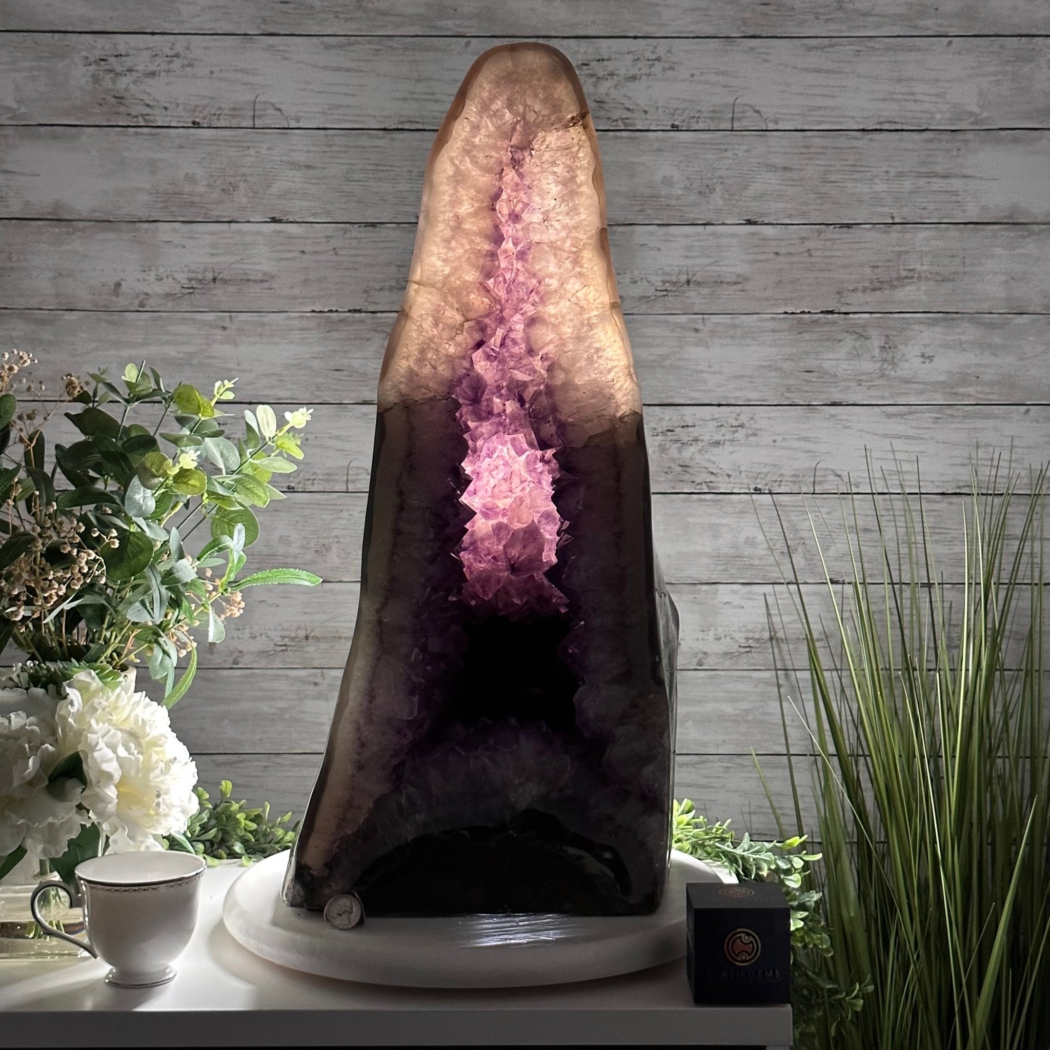 Extra Quality Polished Brazilian Amethyst Cathedral, 82.5 lbs & 23.6" tall Model #5602-0027 by Brazil Gems - Brazil GemsBrazil GemsExtra Quality Polished Brazilian Amethyst Cathedral, 82.5 lbs & 23.6" tall Model #5602-0027 by Brazil GemsPolished Cathedrals5602-0027