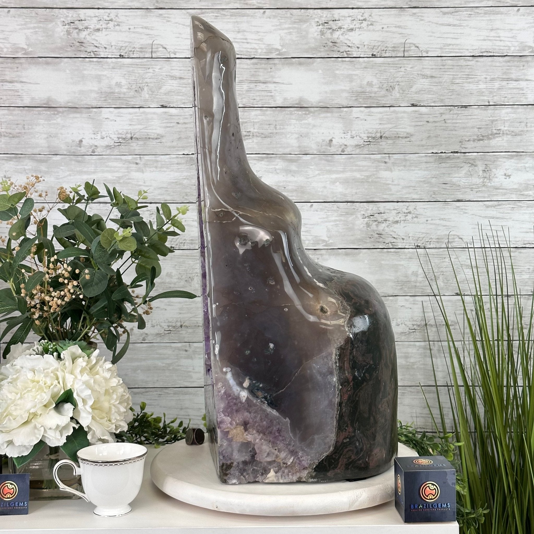 Extra Quality Polished Brazilian Amethyst Cathedral, 82.5 lbs & 23.6" tall Model #5602-0027 by Brazil Gems - Brazil GemsBrazil GemsExtra Quality Polished Brazilian Amethyst Cathedral, 82.5 lbs & 23.6" tall Model #5602-0027 by Brazil GemsPolished Cathedrals5602-0027