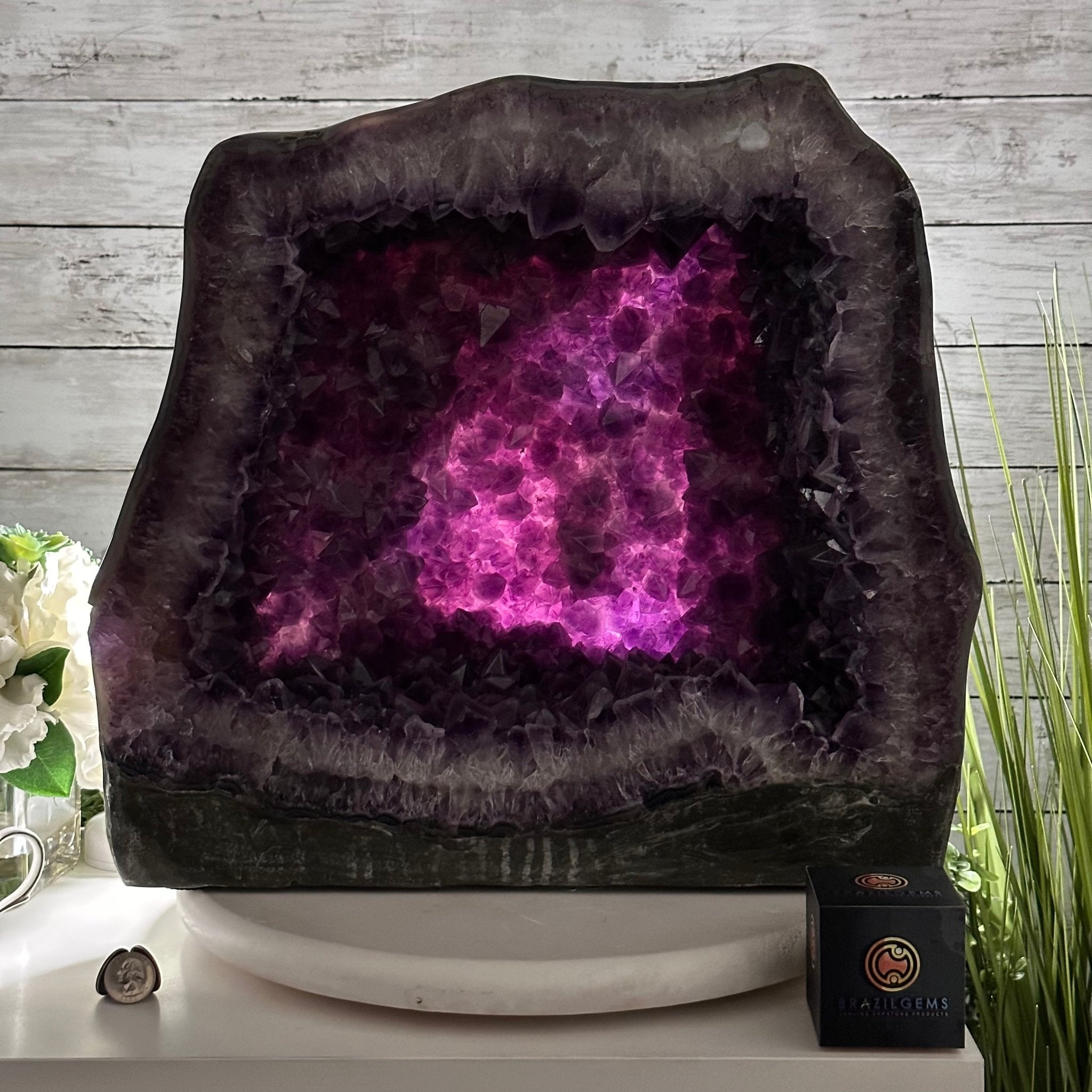 Extra Quality Polished Brazilian Amethyst Cathedral, 82.8 lbs & 15.9" tall Model #5602-0197 by Brazil Gems - Brazil GemsBrazil GemsExtra Quality Polished Brazilian Amethyst Cathedral, 82.8 lbs & 15.9" tall Model #5602-0197 by Brazil GemsPolished Cathedrals5602-0197