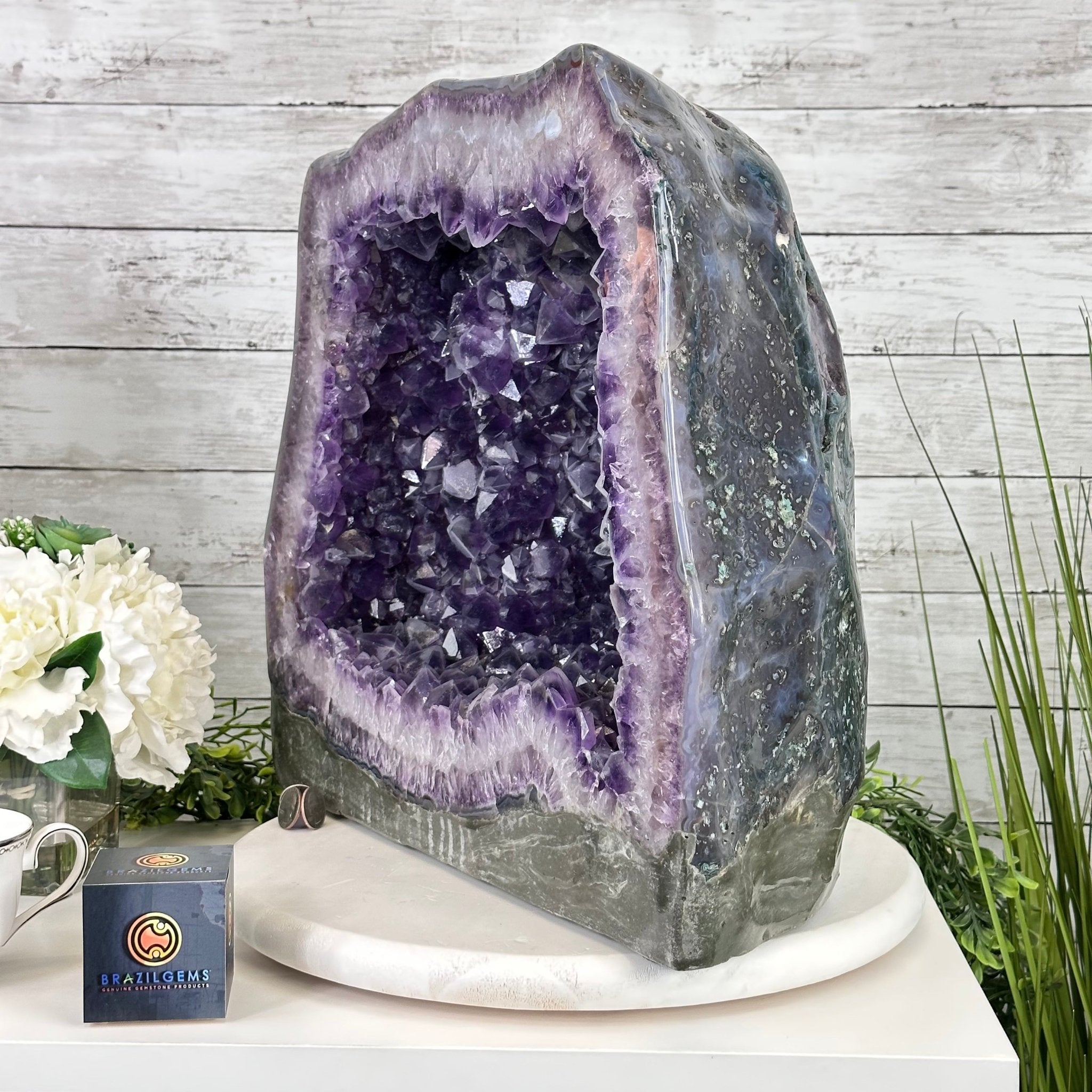 Extra Quality Polished Brazilian Amethyst Cathedral, 82.8 lbs & 15.9" tall Model #5602-0197 by Brazil Gems - Brazil GemsBrazil GemsExtra Quality Polished Brazilian Amethyst Cathedral, 82.8 lbs & 15.9" tall Model #5602-0197 by Brazil GemsPolished Cathedrals5602-0197