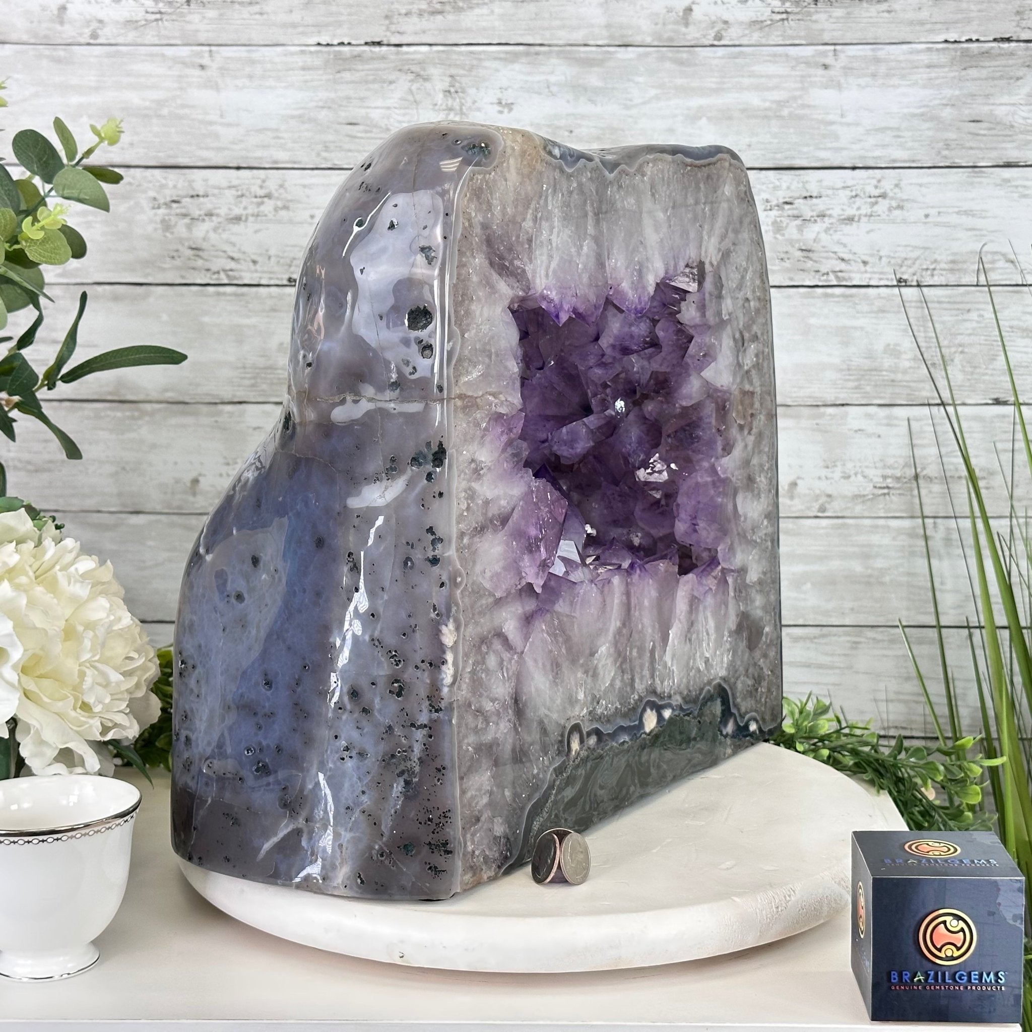 Extra Quality Polished Brazilian Amethyst Cathedral, 85.7 lbs & 13.9" tall Model #5602-0018 by Brazil Gems - Brazil GemsBrazil GemsExtra Quality Polished Brazilian Amethyst Cathedral, 85.7 lbs & 13.9" tall Model #5602-0018 by Brazil GemsPolished Cathedrals5602-0018