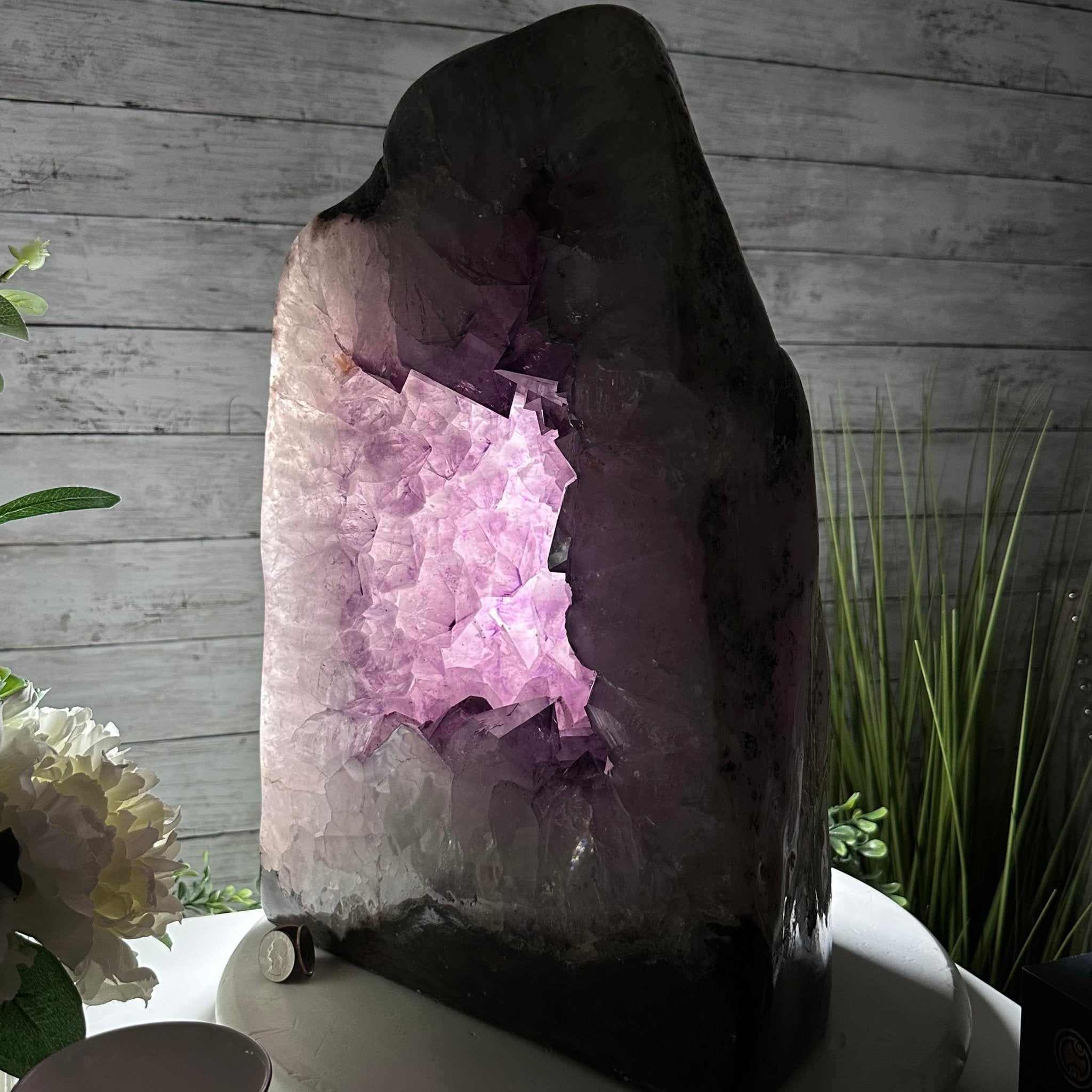 Extra Quality Polished Brazilian Amethyst Cathedral, 87.3 lbs & 17.75" tall Model #5602-0009 by Brazil Gems - Brazil GemsBrazil GemsExtra Quality Polished Brazilian Amethyst Cathedral, 87.3 lbs & 17.75" tall Model #5602-0009 by Brazil GemsPolished Cathedrals5602-0009