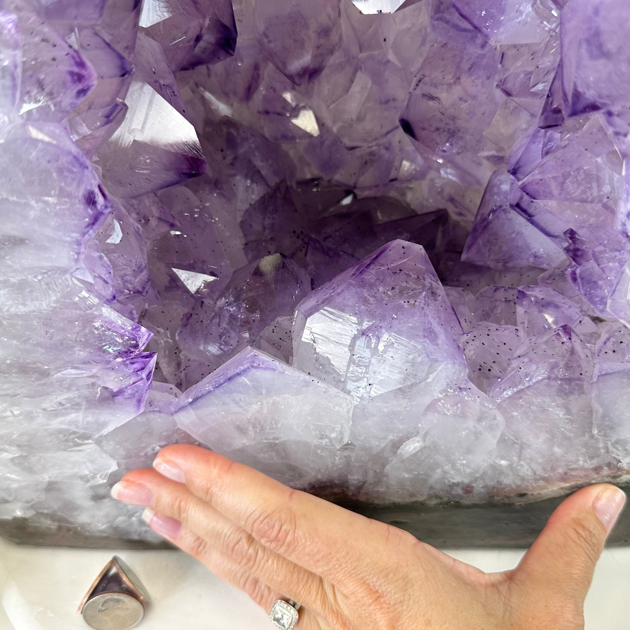 Extra Quality Polished Brazilian Amethyst Cathedral, 87.3 lbs & 17.75" tall Model #5602-0009 by Brazil Gems - Brazil GemsBrazil GemsExtra Quality Polished Brazilian Amethyst Cathedral, 87.3 lbs & 17.75" tall Model #5602-0009 by Brazil GemsPolished Cathedrals5602-0009