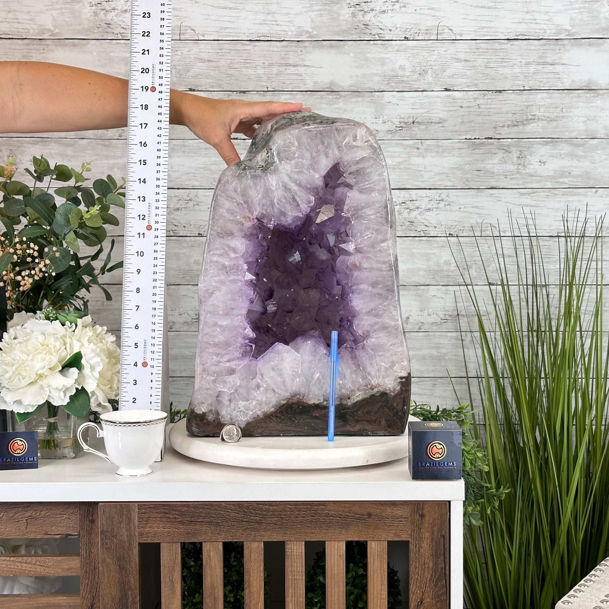 Extra Quality Polished Brazilian Amethyst Cathedral, 87.3 lbs & 17.75" tall Model #5602-0009 by Brazil Gems - Brazil GemsBrazil GemsExtra Quality Polished Brazilian Amethyst Cathedral, 87.3 lbs & 17.75" tall Model #5602-0009 by Brazil GemsPolished Cathedrals5602-0009