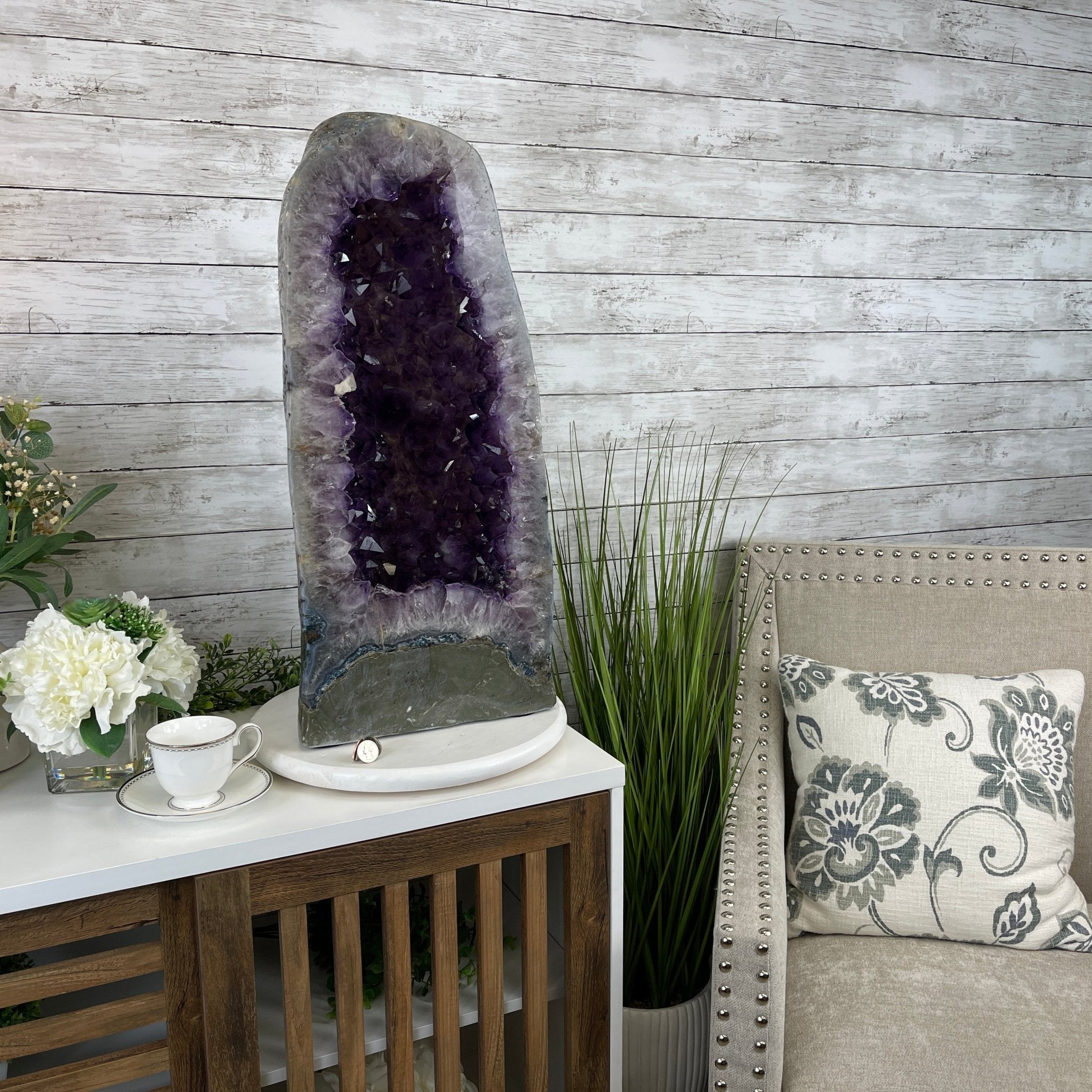 Extra Quality Polished Brazilian Amethyst Cathedral, 93.4 lbs & 26.75" tall Model #5602-0138 by Brazil Gems - Brazil GemsBrazil GemsExtra Quality Polished Brazilian Amethyst Cathedral, 93.4 lbs & 26.75" tall Model #5602-0138 by Brazil GemsPolished Cathedrals5602-0138
