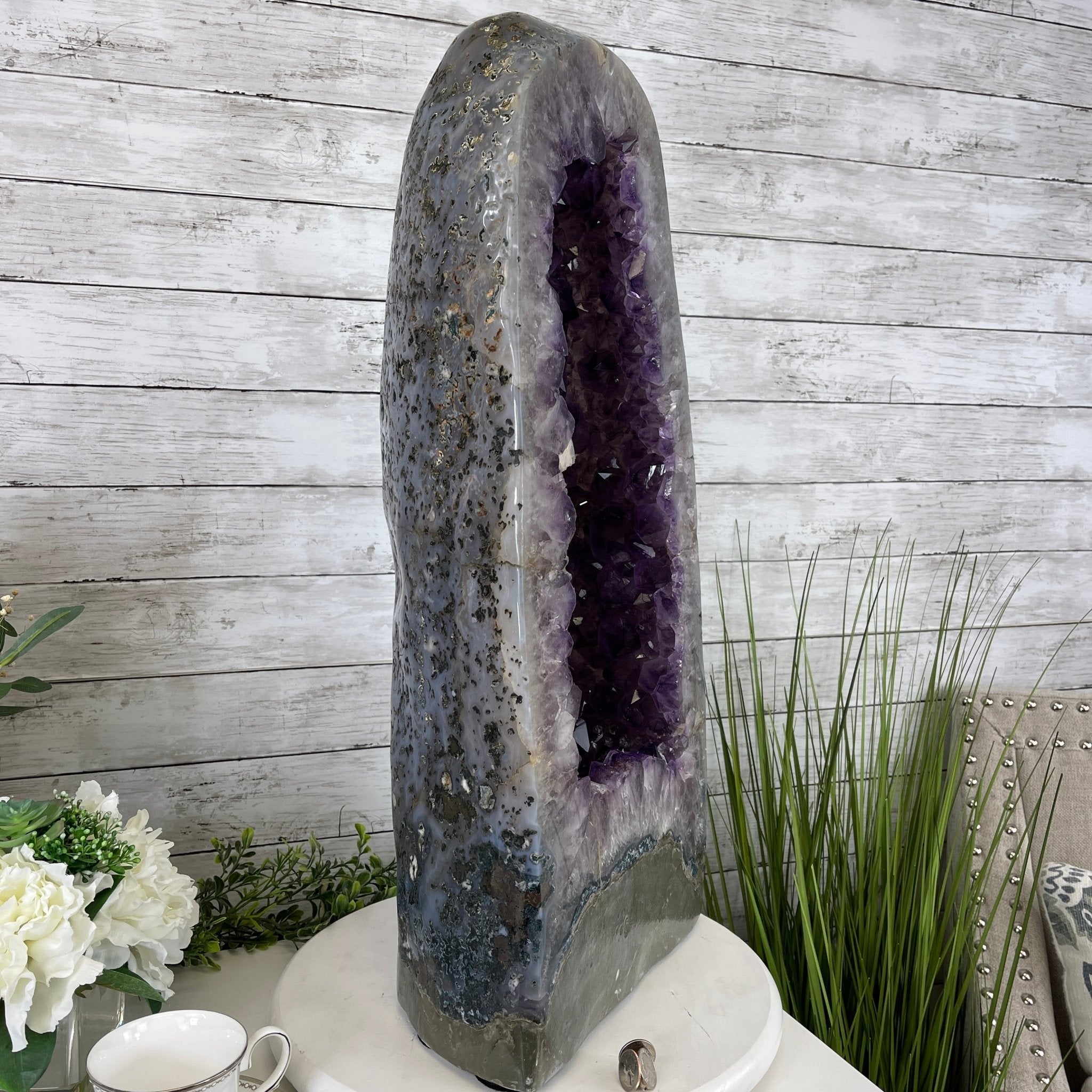 Extra Quality Polished Brazilian Amethyst Cathedral, 93.4 lbs & 26.75" tall Model #5602-0138 by Brazil Gems - Brazil GemsBrazil GemsExtra Quality Polished Brazilian Amethyst Cathedral, 93.4 lbs & 26.75" tall Model #5602-0138 by Brazil GemsPolished Cathedrals5602-0138