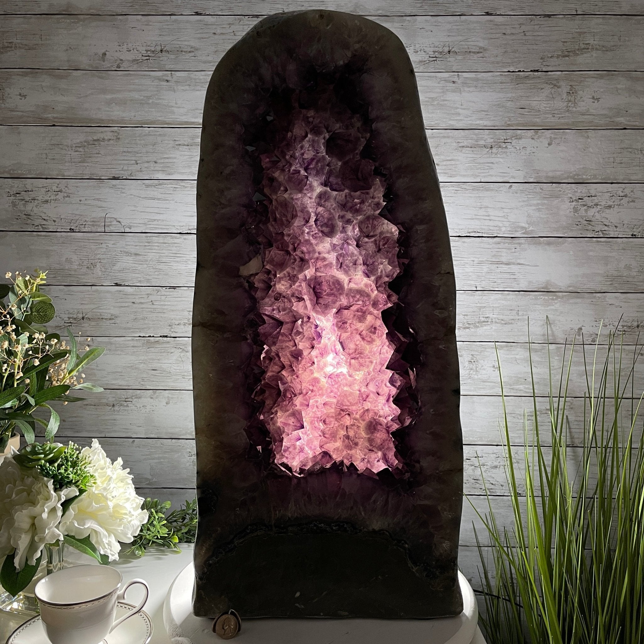 Extra Quality Polished Brazilian Amethyst Cathedral, 93.4 lbs & 26.75" tall Model #5602-0138 by Brazil Gems - Brazil GemsBrazil GemsExtra Quality Polished Brazilian Amethyst Cathedral, 93.4 lbs & 26.75" tall Model #5602-0138 by Brazil GemsPolished Cathedrals5602-0138