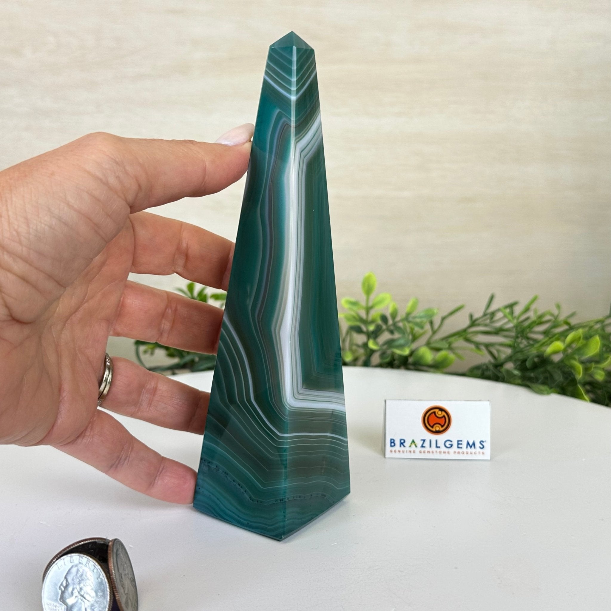Green Agate 4 - Sided Obelisk Tower, 6.9" Tall #3104GR - 004 - Brazil GemsBrazil GemsGreen Agate 4 - Sided Obelisk Tower, 6.9" Tall #3104GR - 004Obelisks3104GR - 004