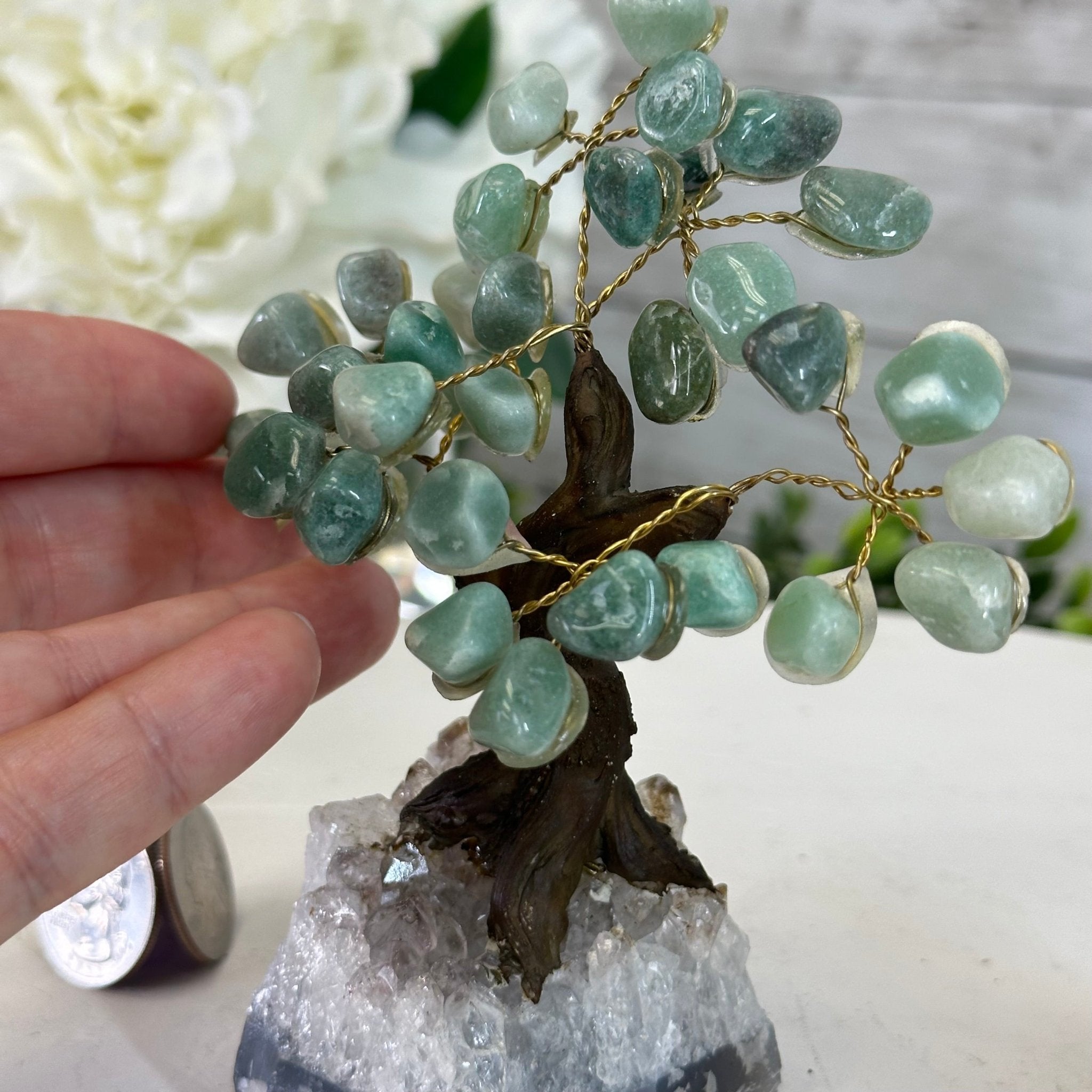 Green Quartz 5" Tall Handmade Gemstone Tree on a Crystal base, 35 Gems #5401GRNQ - Brazil GemsBrazil GemsGreen Quartz 5" Tall Handmade Gemstone Tree on a Crystal base, 35 Gems #5401GRNQGemstone Trees5401GRNQ