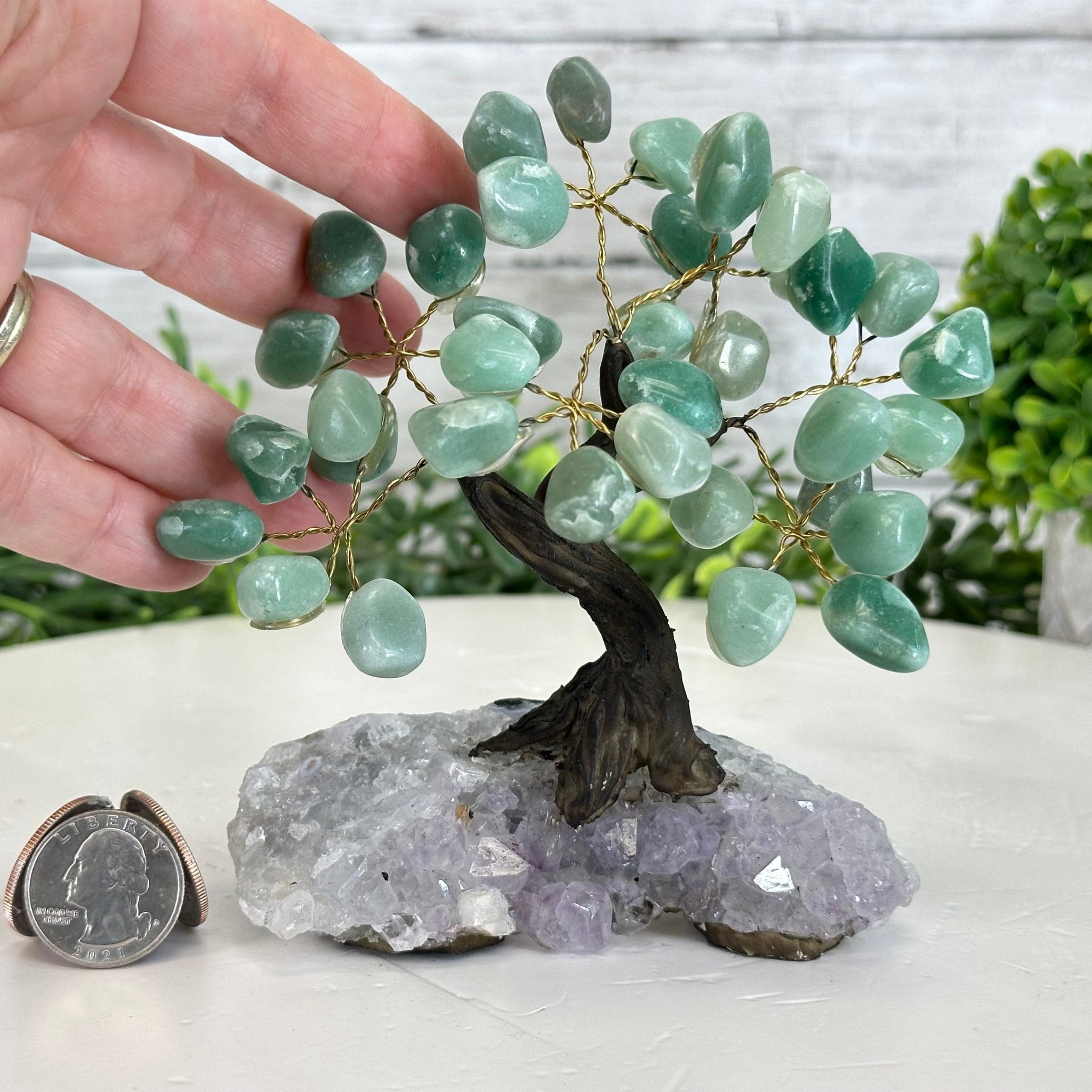 Green Quartz 5" Tall Handmade Gemstone Tree on a Crystal base, 35 Gems #5401GRNQ - Brazil GemsBrazil GemsGreen Quartz 5" Tall Handmade Gemstone Tree on a Crystal base, 35 Gems #5401GRNQGemstone Trees5401GRNQ