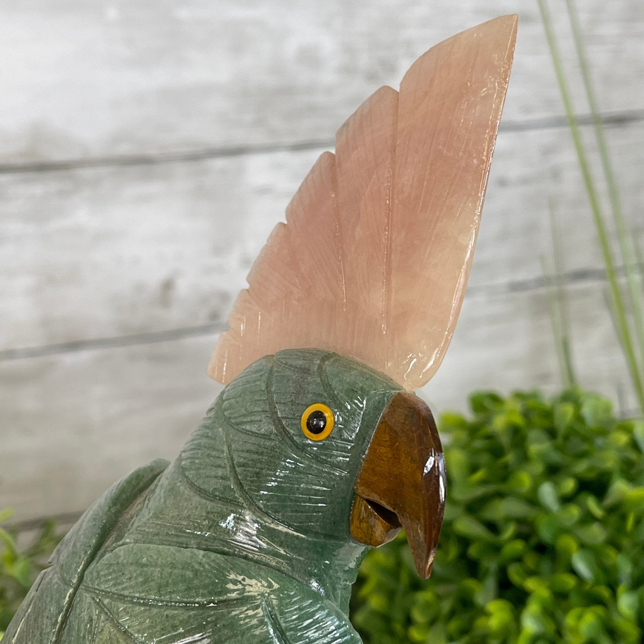 Green Quartz Crystal Cockatoo Figurine on a Amethyst Cluster Base Model #3005-GQCAM-032 by Brazil Gems - Brazil GemsBrazil GemsGreen Quartz Crystal Cockatoo Figurine on a Amethyst Cluster Base Model #3005-GQCAM-032 by Brazil GemsCrystal Birds3005-GQCAM-032