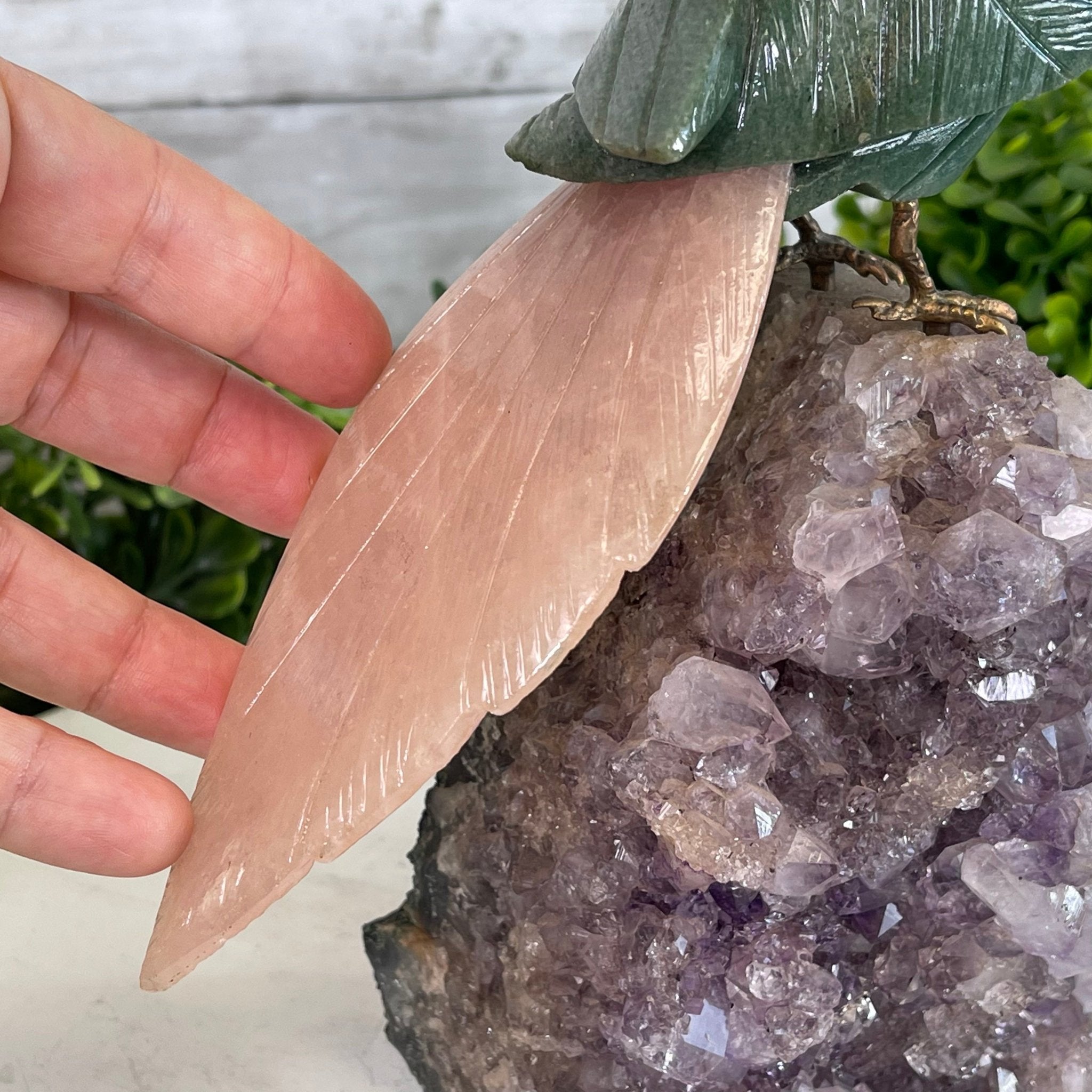 Green Quartz Crystal Cockatoo Figurine on a Amethyst Cluster Base Model #3005-GQCAM-032 by Brazil Gems - Brazil GemsBrazil GemsGreen Quartz Crystal Cockatoo Figurine on a Amethyst Cluster Base Model #3005-GQCAM-032 by Brazil GemsCrystal Birds3005-GQCAM-032