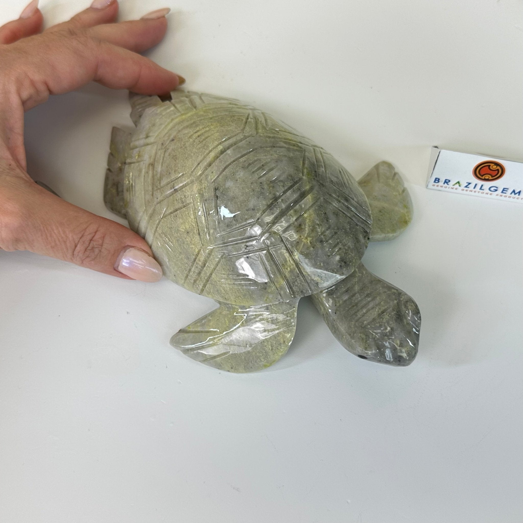 Handcrafted Serpentine Turtle Carving, 2 lbs and 2.1" Tall #3901SE - 001 - Brazil GemsBrazil GemsHandcrafted Serpentine Turtle Carving, 2 lbs and 2.1" Tall #3901SE - 0013901SE - 001