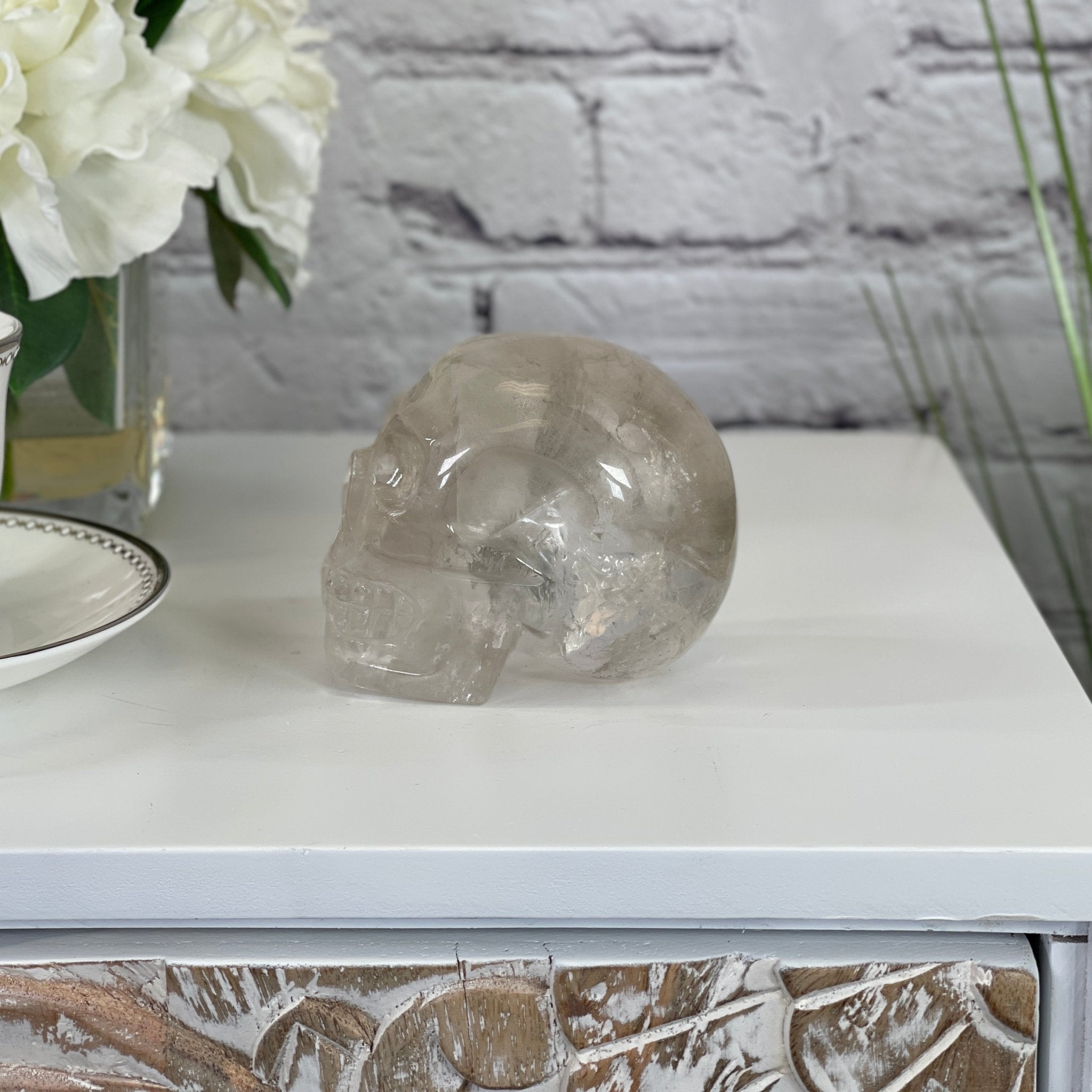 Handmade Clear Quartz Crystal Skull 3.25" tall Model #3477-0005 by Brazil Gems - Brazil GemsBrazil GemsHandmade Clear Quartz Crystal Skull 3.25" tall Model #3477-0005 by Brazil GemsSkulls3477-0005