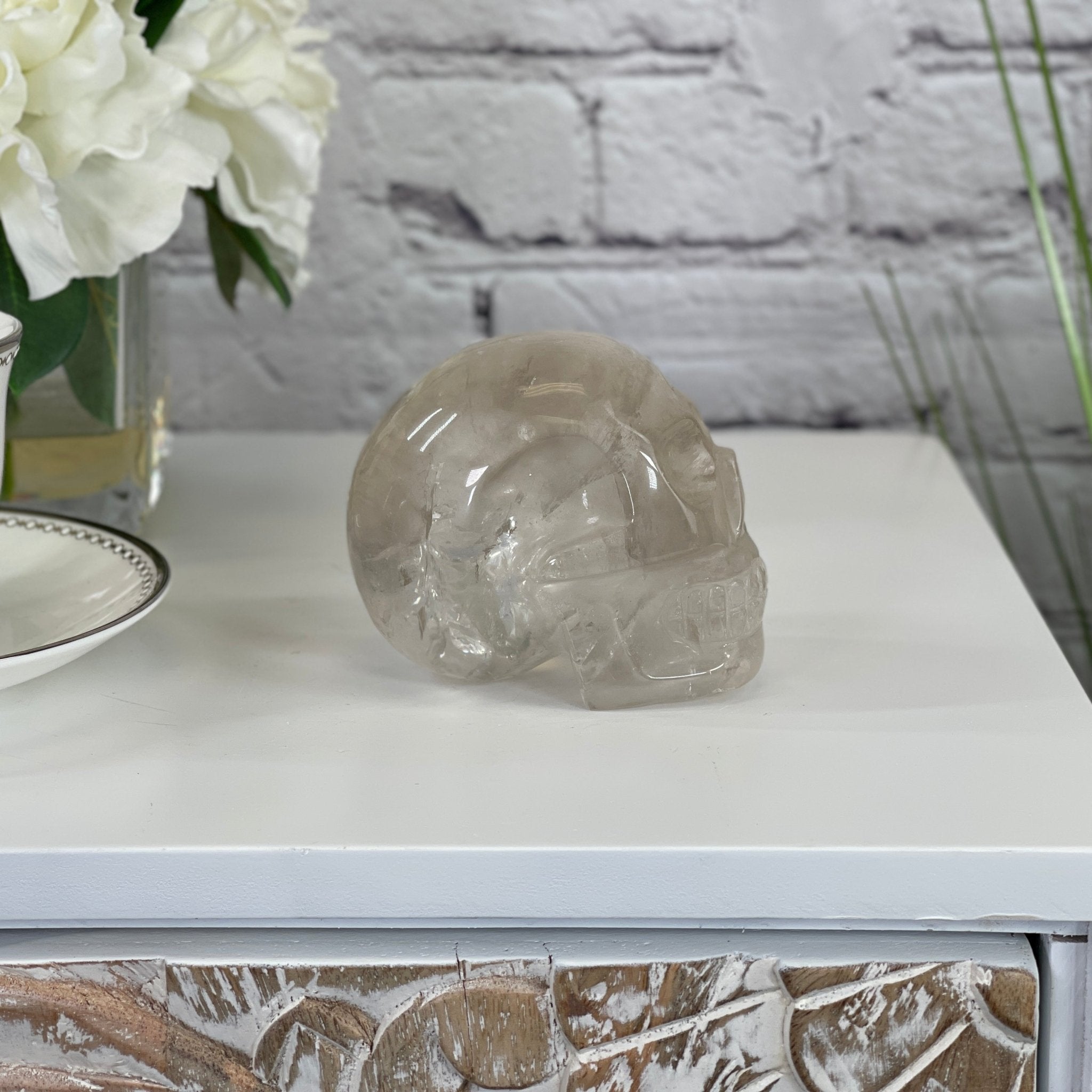 Handmade Clear Quartz Crystal Skull 3.25" tall Model #3477-0005 by Brazil Gems - Brazil GemsBrazil GemsHandmade Clear Quartz Crystal Skull 3.25" tall Model #3477-0005 by Brazil GemsSkulls3477-0005