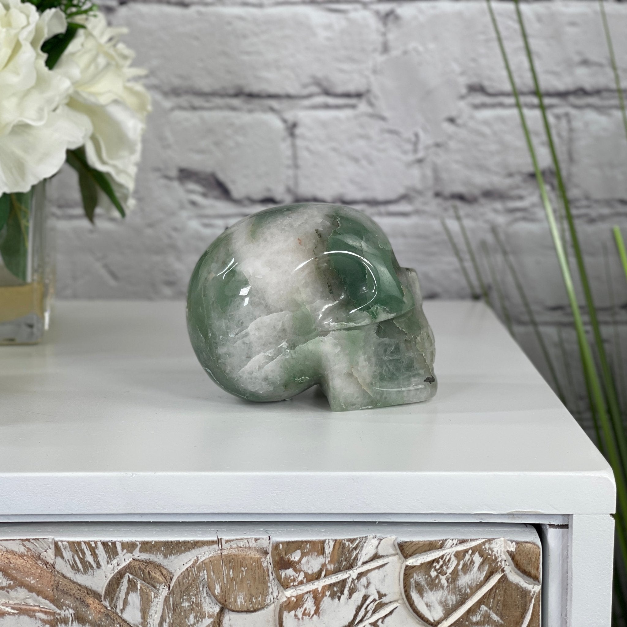 Handmade Green Quartz Crystal Skull 3.4" tall Model #3477-0008 by Brazil Gems - Brazil GemsBrazil GemsHandmade Green Quartz Crystal Skull 3.4" tall Model #3477-0008 by Brazil GemsSkulls3477-0008