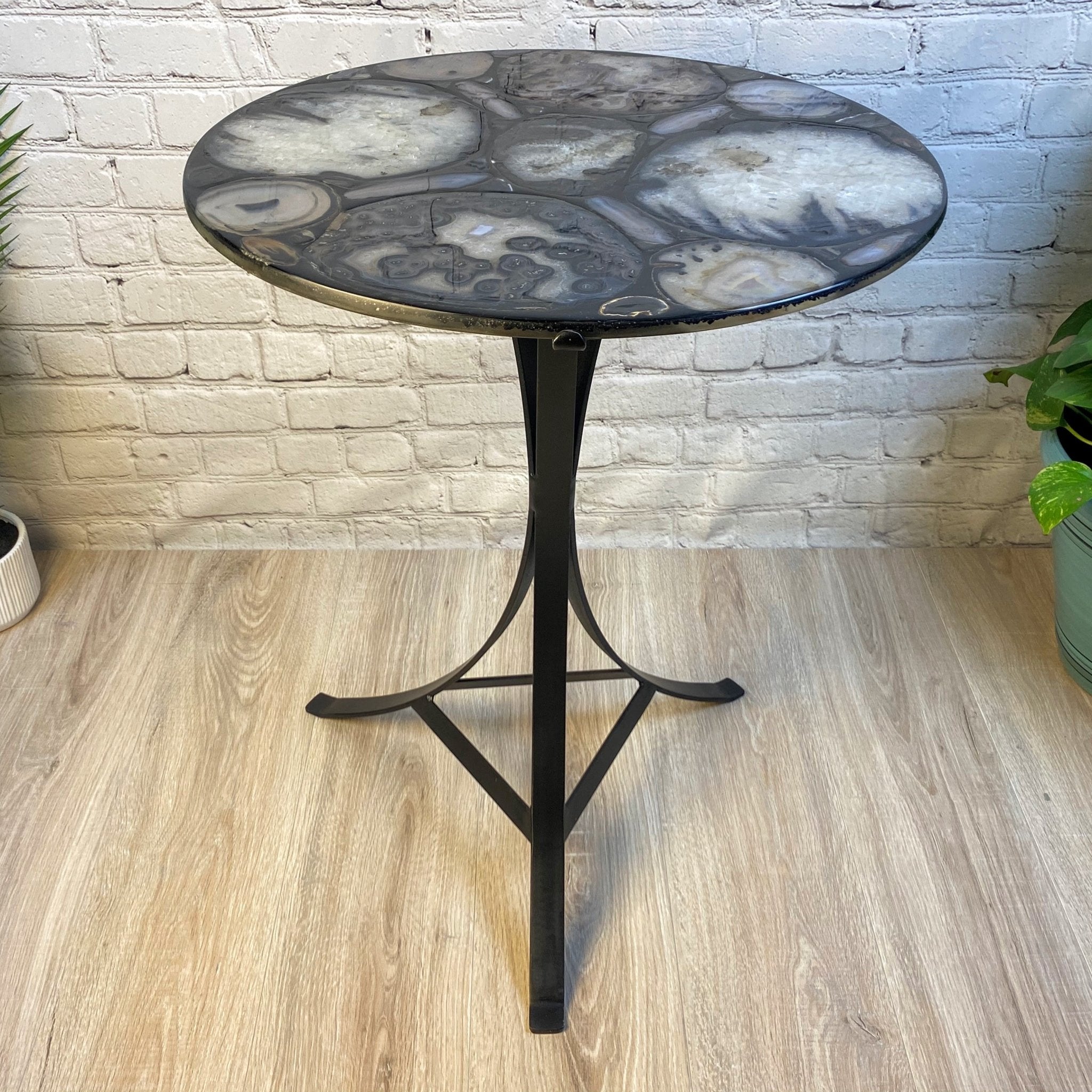 Handmade Natural Agate Round Side Table, metal base, 22" diameter, 26" tall Model #1002-0005 - Brazil GemsBrazil GemsHandmade Natural Agate Round Side Table, metal base, 22" diameter, 26" tall Model #1002-0005Tables: Side1002-0005