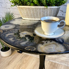 Handmade Natural Agate Round Side Table, metal base, 22" diameter, 26" tall Model #1002-0005 - Brazil GemsBrazil GemsHandmade Natural Agate Round Side Table, metal base, 22" diameter, 26" tall Model #1002-0005Tables: Side1002-0005
