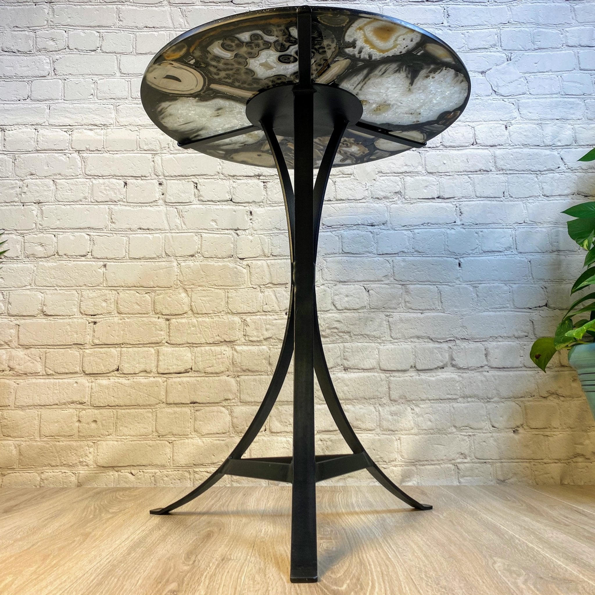 Handmade Natural Agate Round Side Table, metal base, 22" diameter, 26" tall Model #1002-0005 - Brazil GemsBrazil GemsHandmade Natural Agate Round Side Table, metal base, 22" diameter, 26" tall Model #1002-0005Tables: Side1002-0005