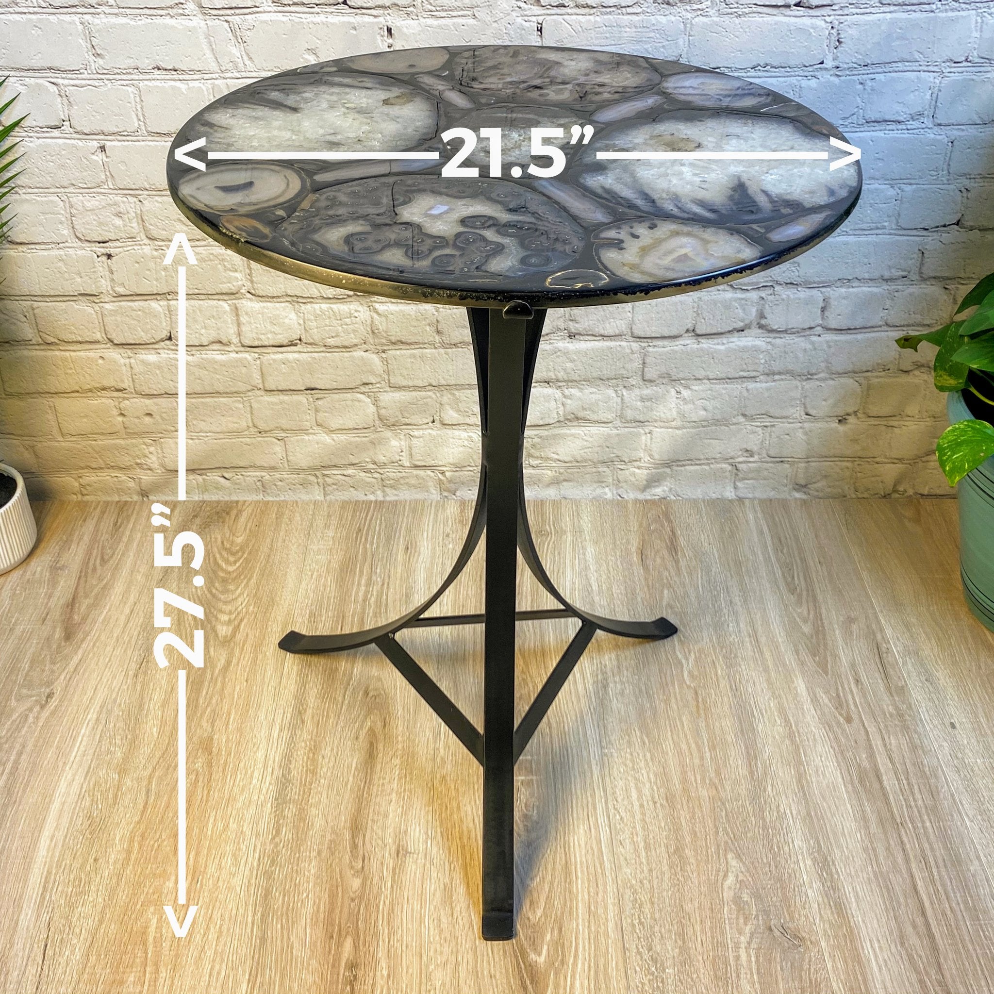 Handmade Natural Agate Round Side Table, metal base, 22" diameter, 26" tall Model #1002-0005 - Brazil GemsBrazil GemsHandmade Natural Agate Round Side Table, metal base, 22" diameter, 26" tall Model #1002-0005Tables: Side1002-0005