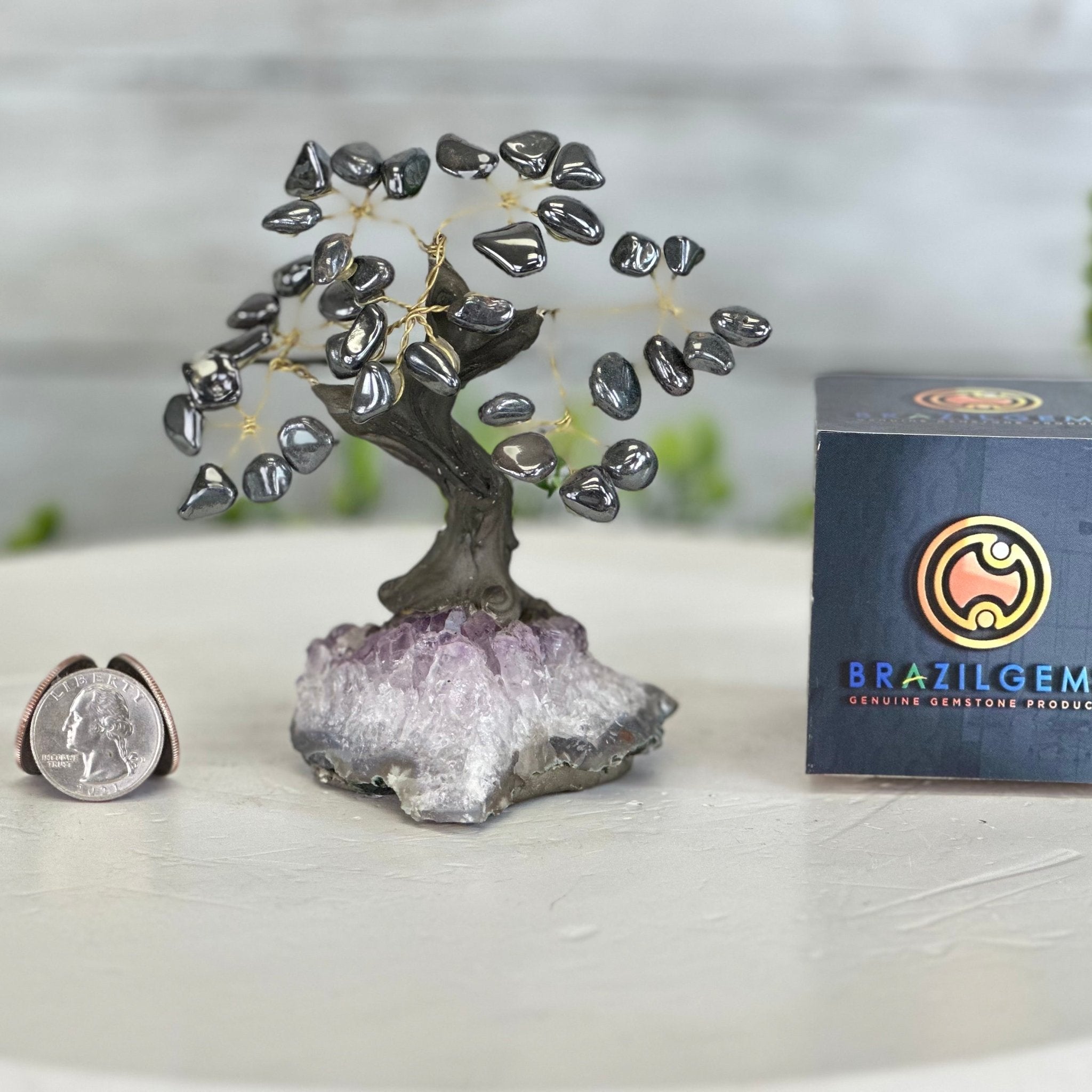 Hematite 5" Tall Handmade Gemstone Tree on a Crystal base, 35 Gems #5401HEMA - Brazil GemsBrazil GemsHematite 5" Tall Handmade Gemstone Tree on a Crystal base, 35 Gems #5401HEMAGemstone Trees5401HEMA
