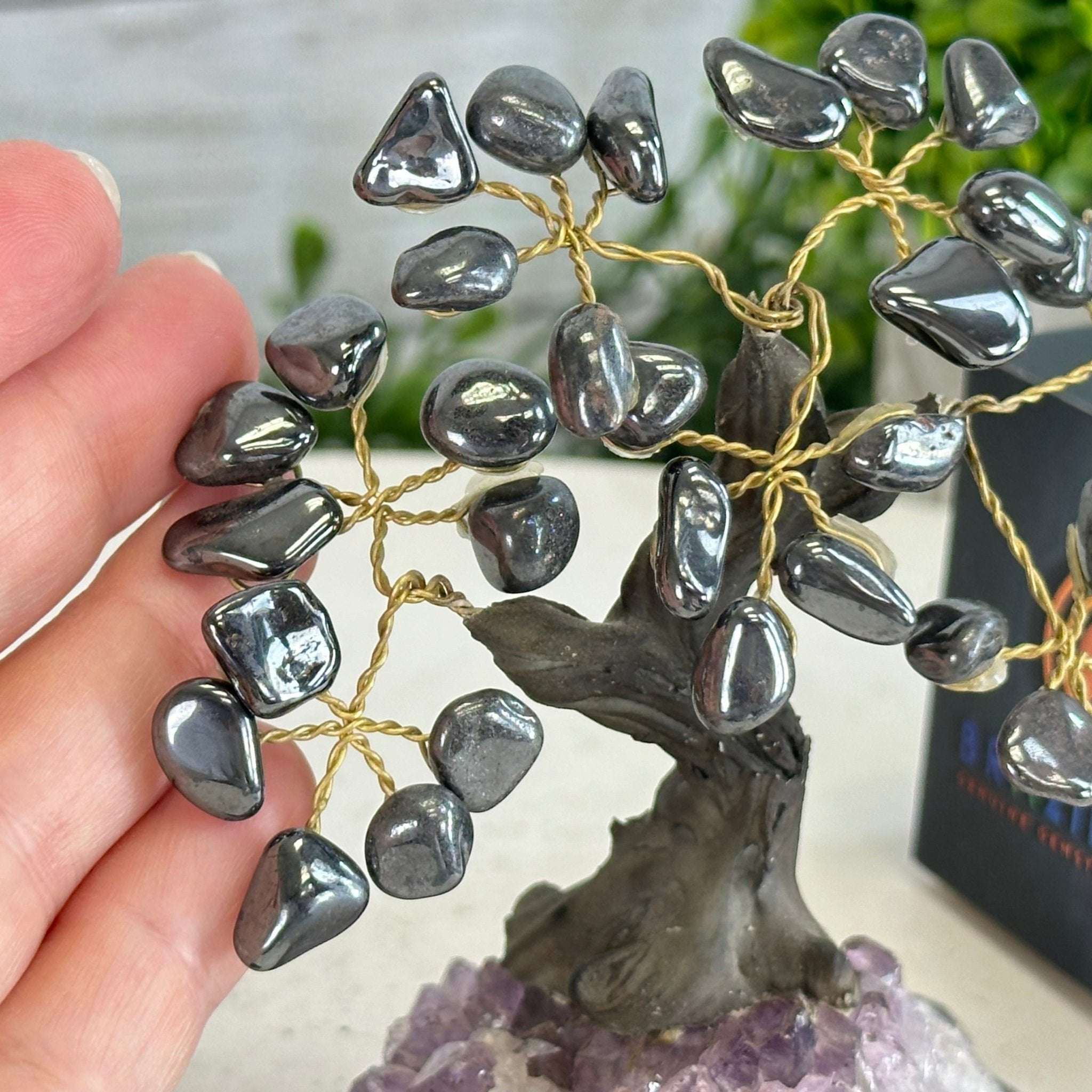 Hematite 5" Tall Handmade Gemstone Tree on a Crystal base, 35 Gems #5401HEMA - Brazil GemsBrazil GemsHematite 5" Tall Handmade Gemstone Tree on a Crystal base, 35 Gems #5401HEMAGemstone Trees5401HEMA
