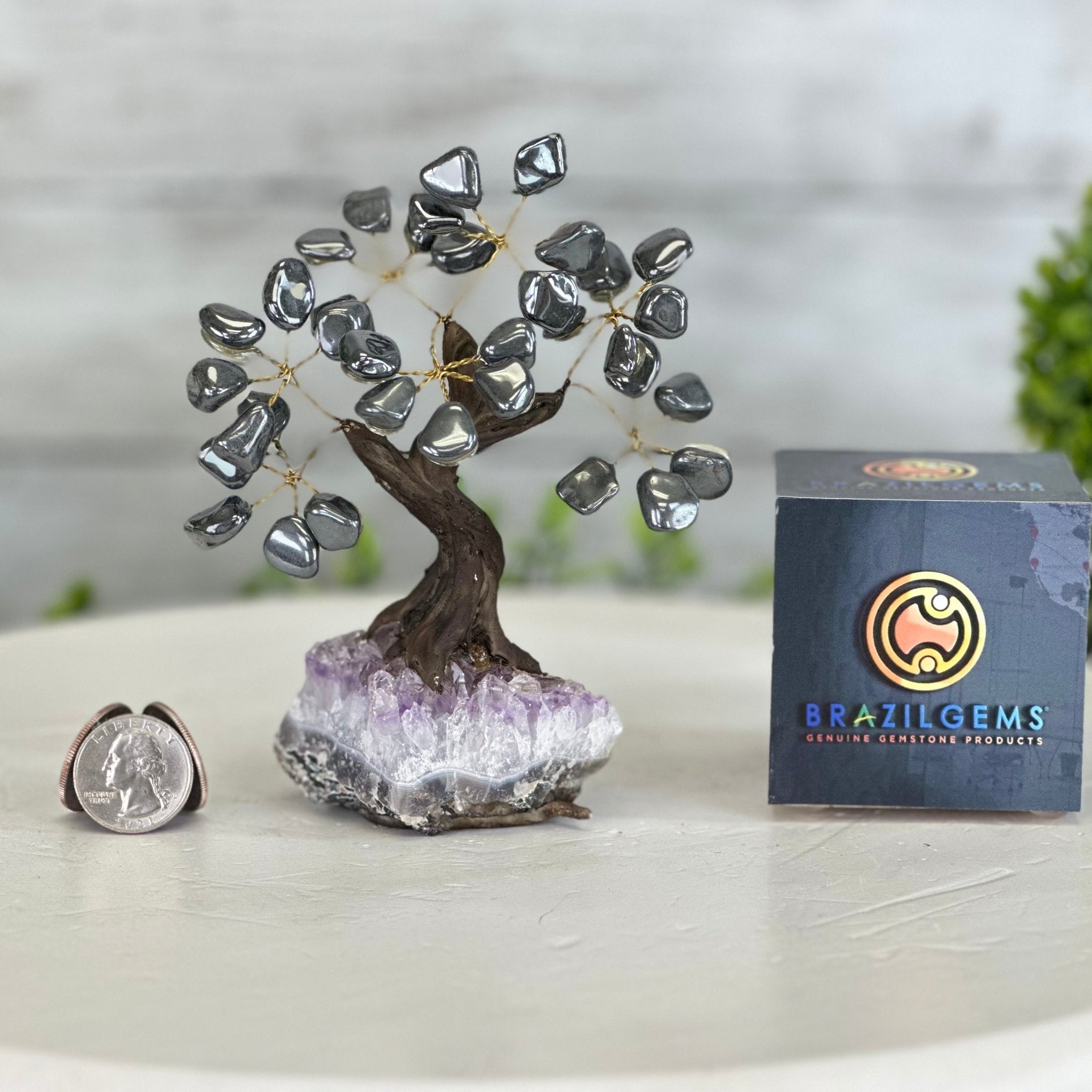 Hematite 5" Tall Handmade Gemstone Tree on a Crystal base, 35 Gems #5401HEMA - Brazil GemsBrazil GemsHematite 5" Tall Handmade Gemstone Tree on a Crystal base, 35 Gems #5401HEMAGemstone Trees5401HEMA