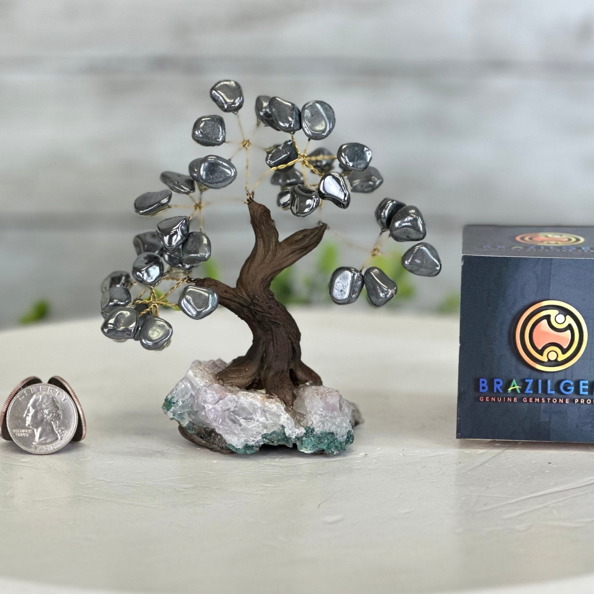 Hematite 5" Tall Handmade Gemstone Tree on a Crystal base, 35 Gems #5401HEMA - Brazil GemsBrazil GemsHematite 5" Tall Handmade Gemstone Tree on a Crystal base, 35 Gems #5401HEMAGemstone Trees5401HEMA