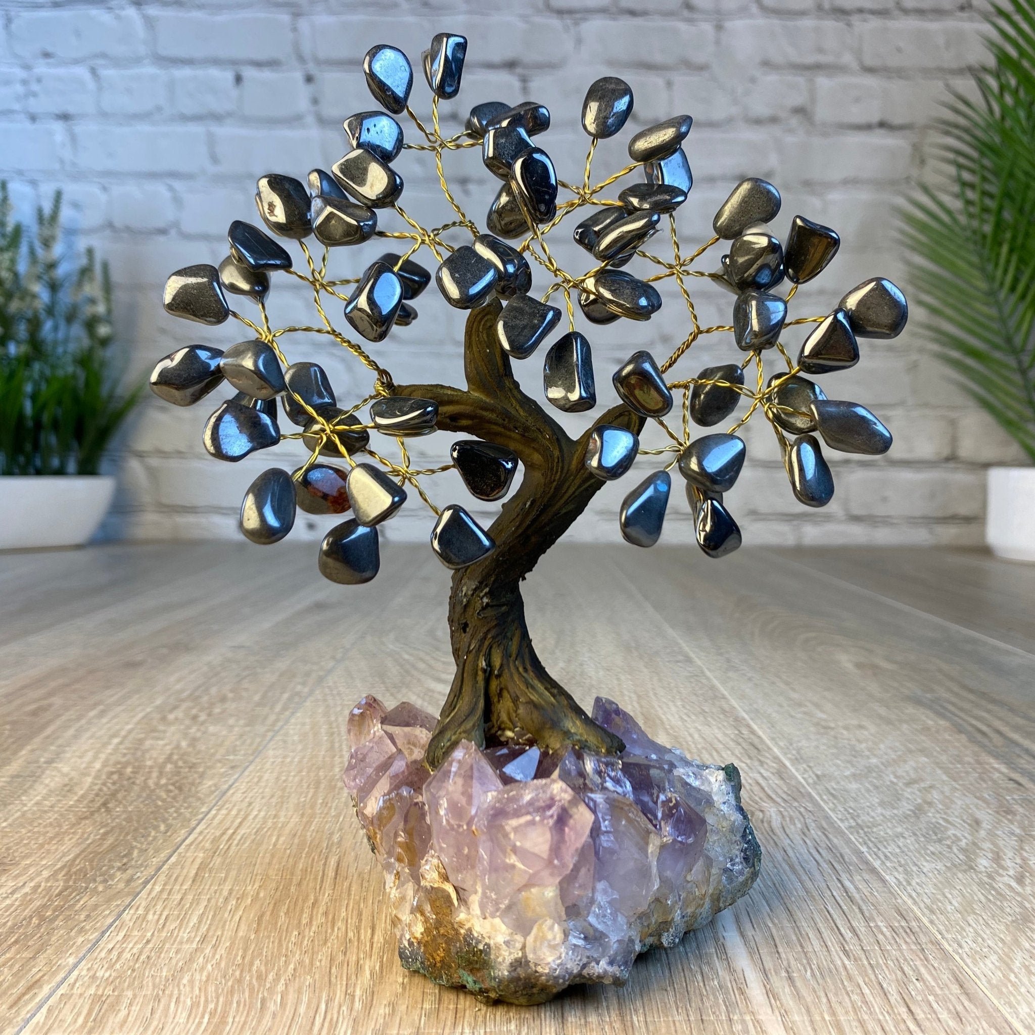 Hematite 7" Tall Handmade Gemstone Tree on a Crystal base, 60 Gems #5402HEMA - Brazil GemsBrazil GemsHematite 7" Tall Handmade Gemstone Tree on a Crystal base, 60 Gems #5402HEMAGemstone Trees5402HEMA