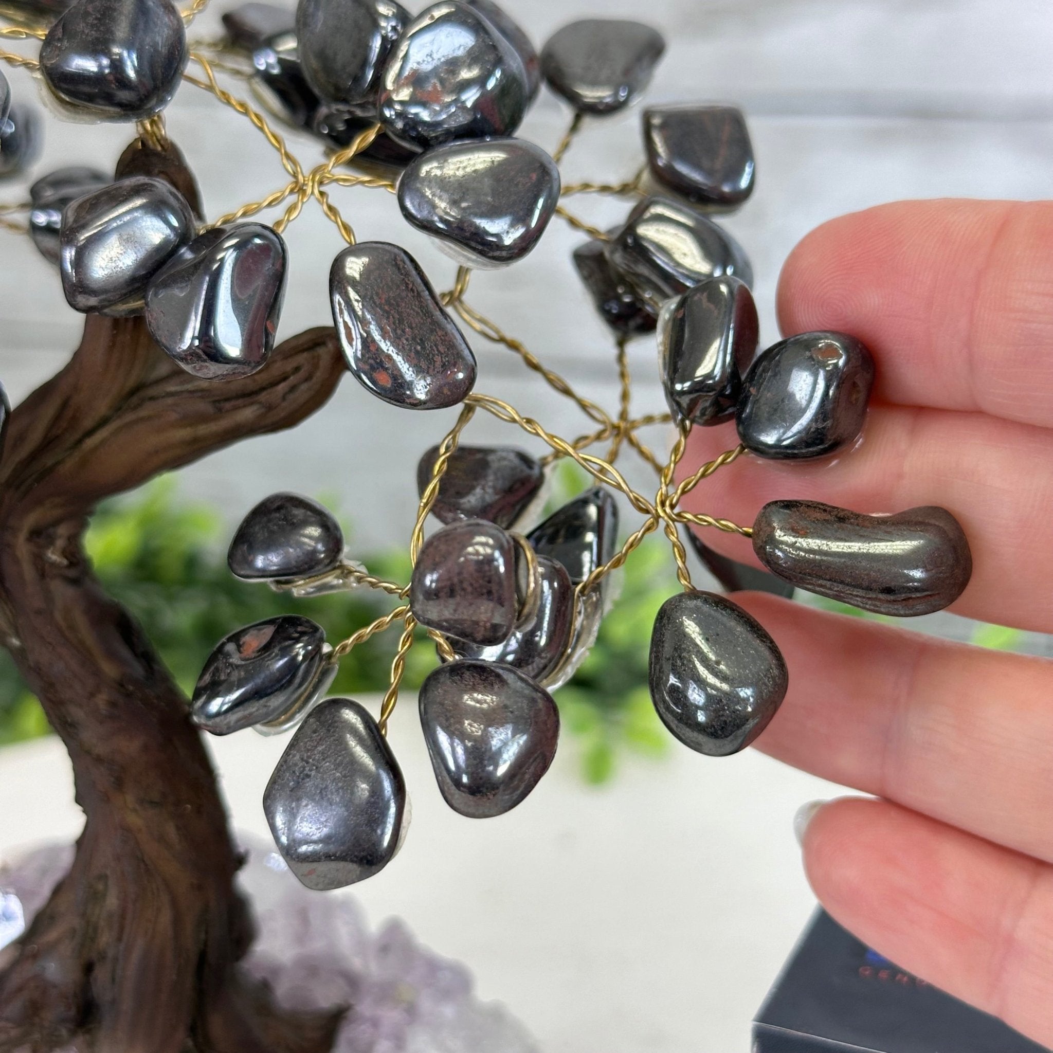 Hematite 7" Tall Handmade Gemstone Tree on a Crystal base, 60 Gems #5402HEMA - Brazil GemsBrazil GemsHematite 7" Tall Handmade Gemstone Tree on a Crystal base, 60 Gems #5402HEMAGemstone Trees5402HEMA