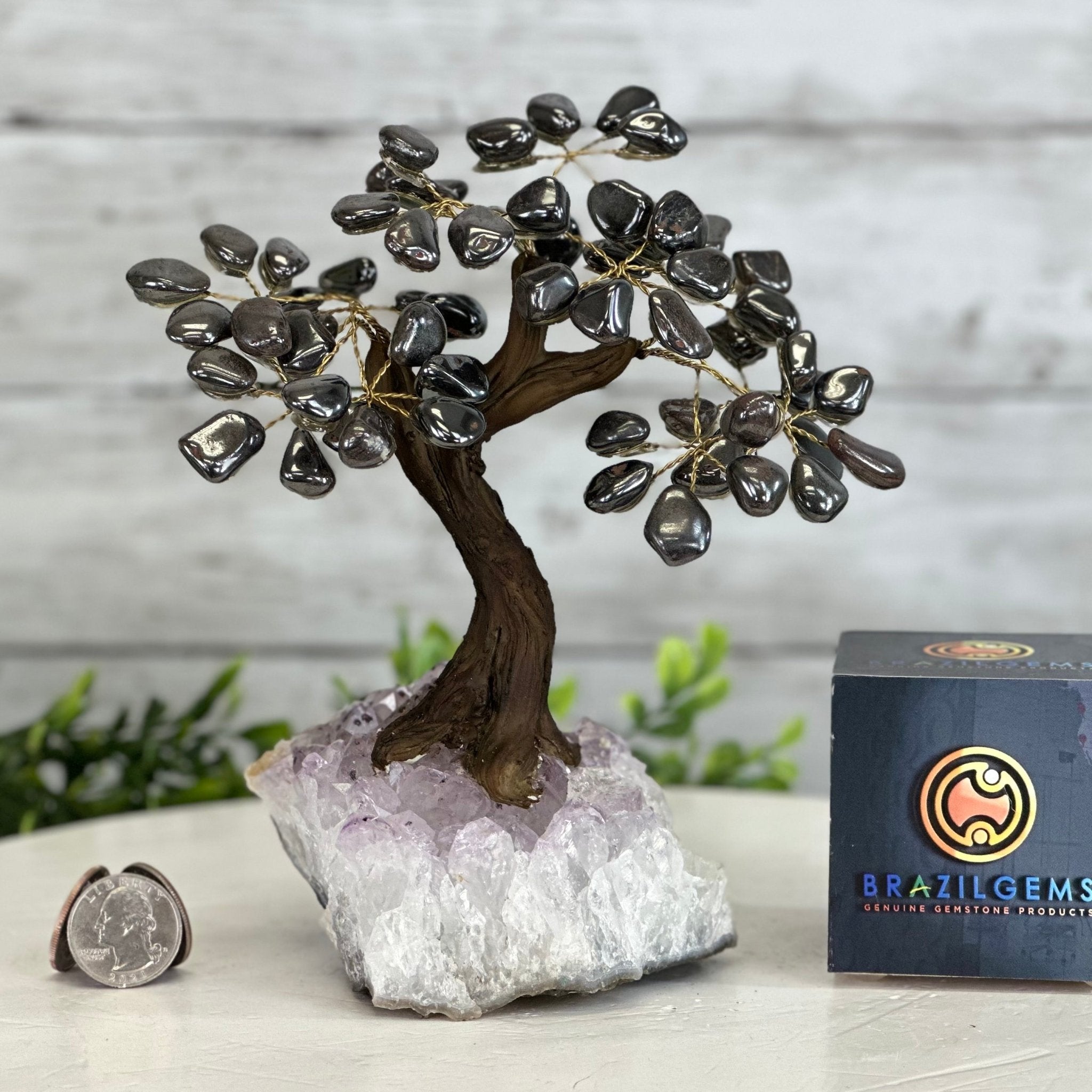 Hematite 7" Tall Handmade Gemstone Tree on a Crystal base, 60 Gems #5402HEMA - Brazil GemsBrazil GemsHematite 7" Tall Handmade Gemstone Tree on a Crystal base, 60 Gems #5402HEMAGemstone Trees5402HEMA
