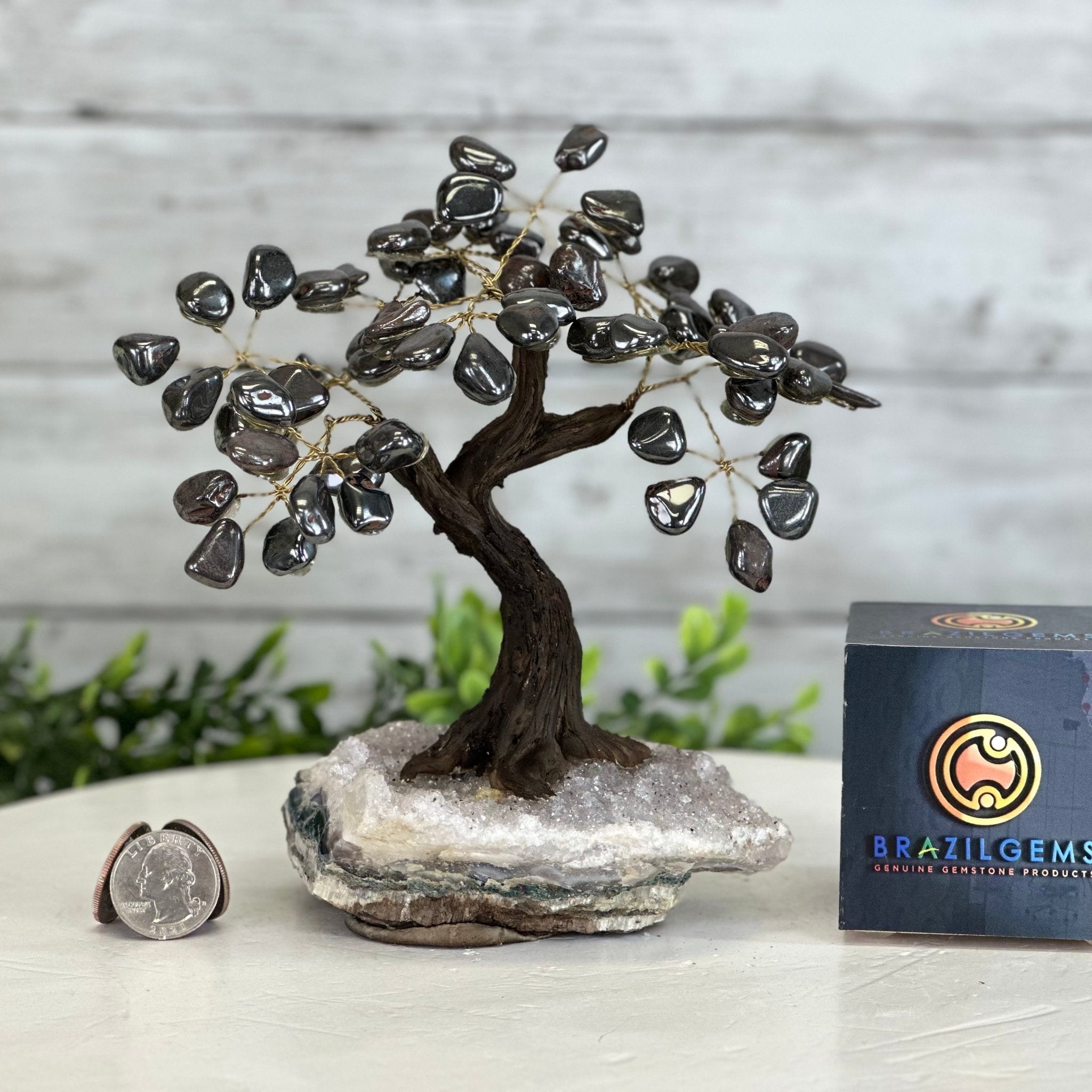 Hematite 7" Tall Handmade Gemstone Tree on a Crystal base, 60 Gems #5402HEMA - Brazil GemsBrazil GemsHematite 7" Tall Handmade Gemstone Tree on a Crystal base, 60 Gems #5402HEMAGemstone Trees5402HEMA