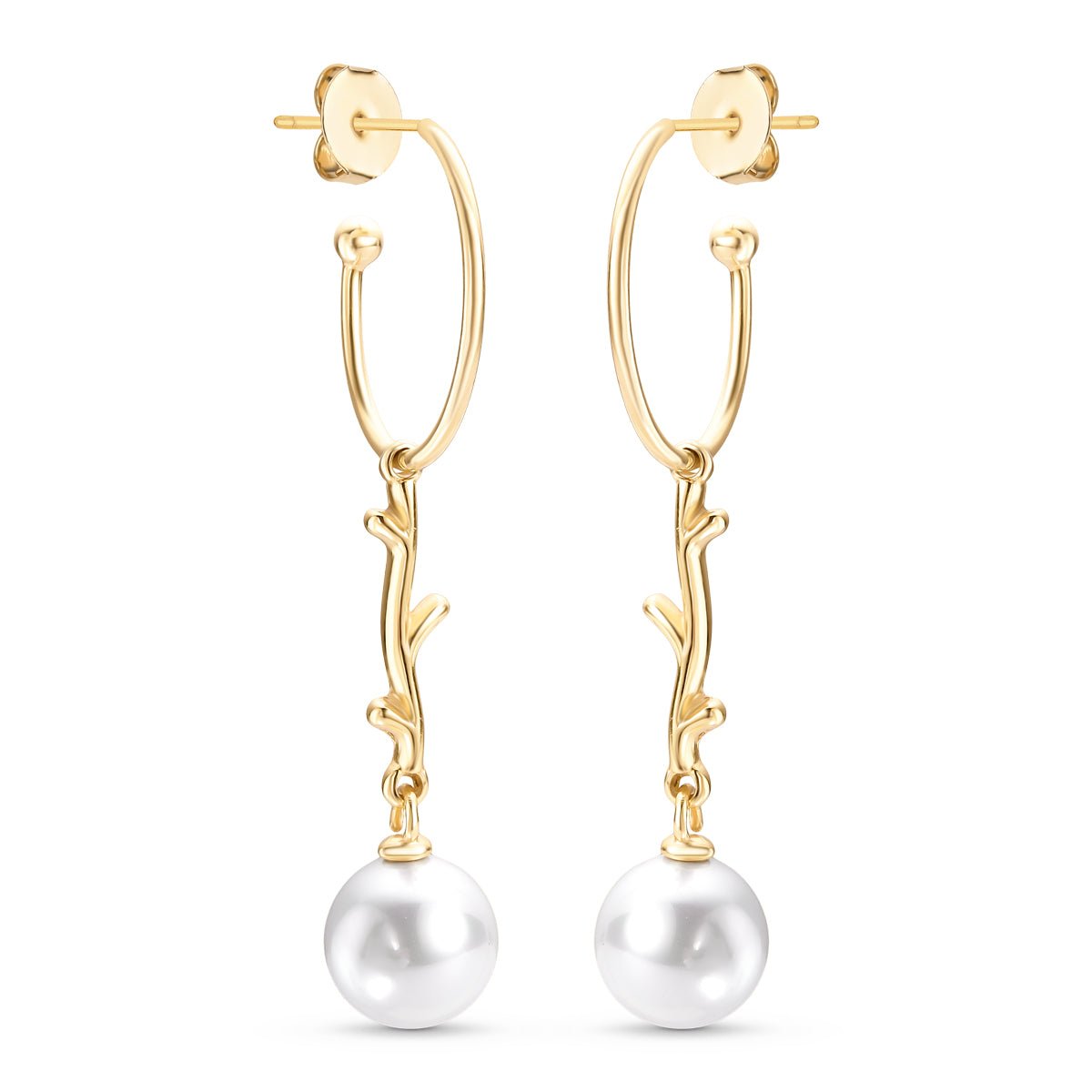 Hoop and Dangle 18K Gold Plated Earrings w/ White Shell Pearls - Brazil GemsBrazil GemsHoop and Dangle 18K Gold Plated Earrings w/ White Shell PearlsEarrings11GP2202 - 133
