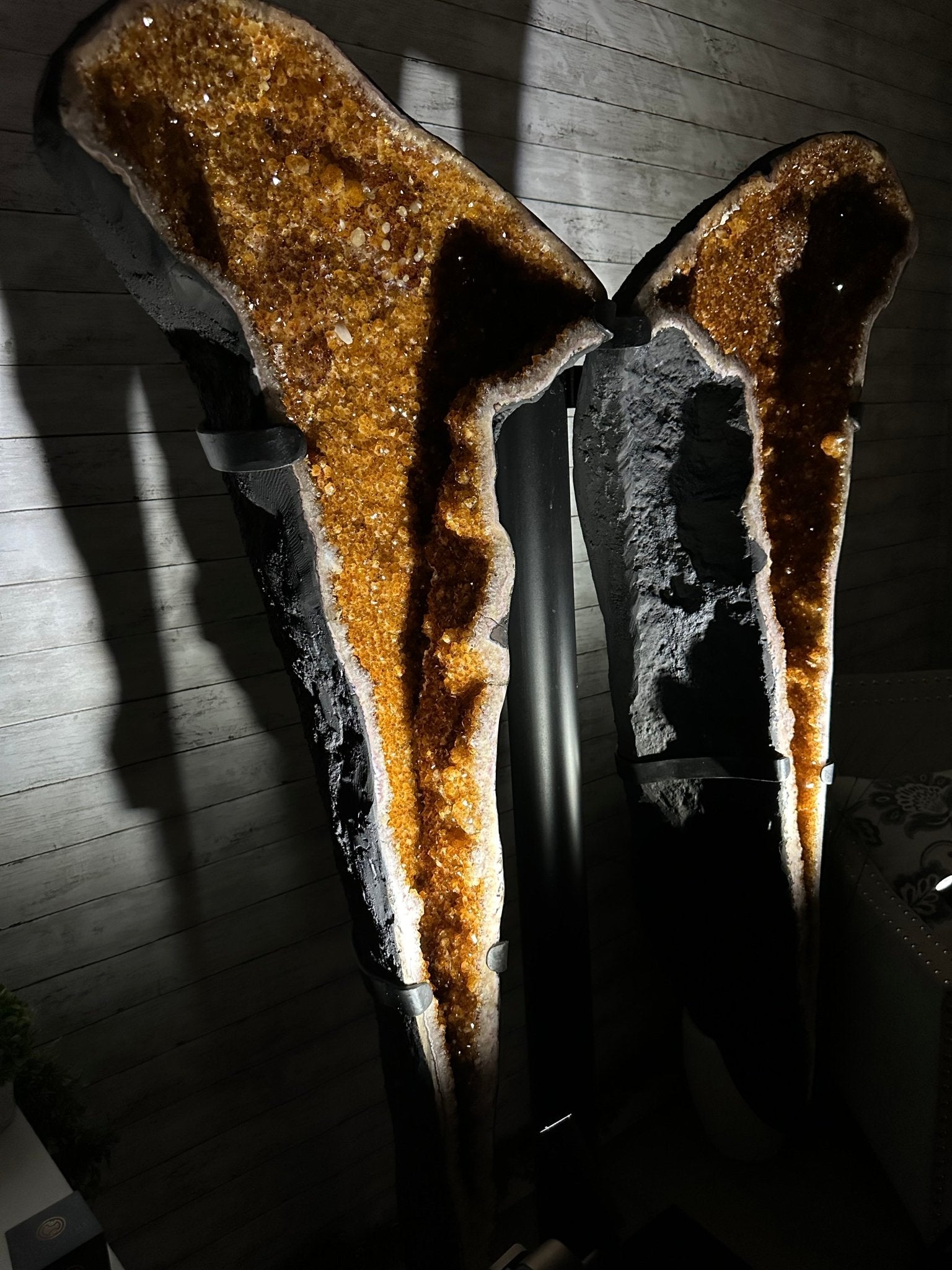 Large Citrine Butterfly Wings on a Metal Stand, 322 lbs & 72.75" Tall #5498-0005 - Brazil GemsBrazil GemsLarge Citrine Butterfly Wings on a Metal Stand, 322 lbs & 72.75" Tall #5498-0005Citrine Butterfly Wings5498-0005