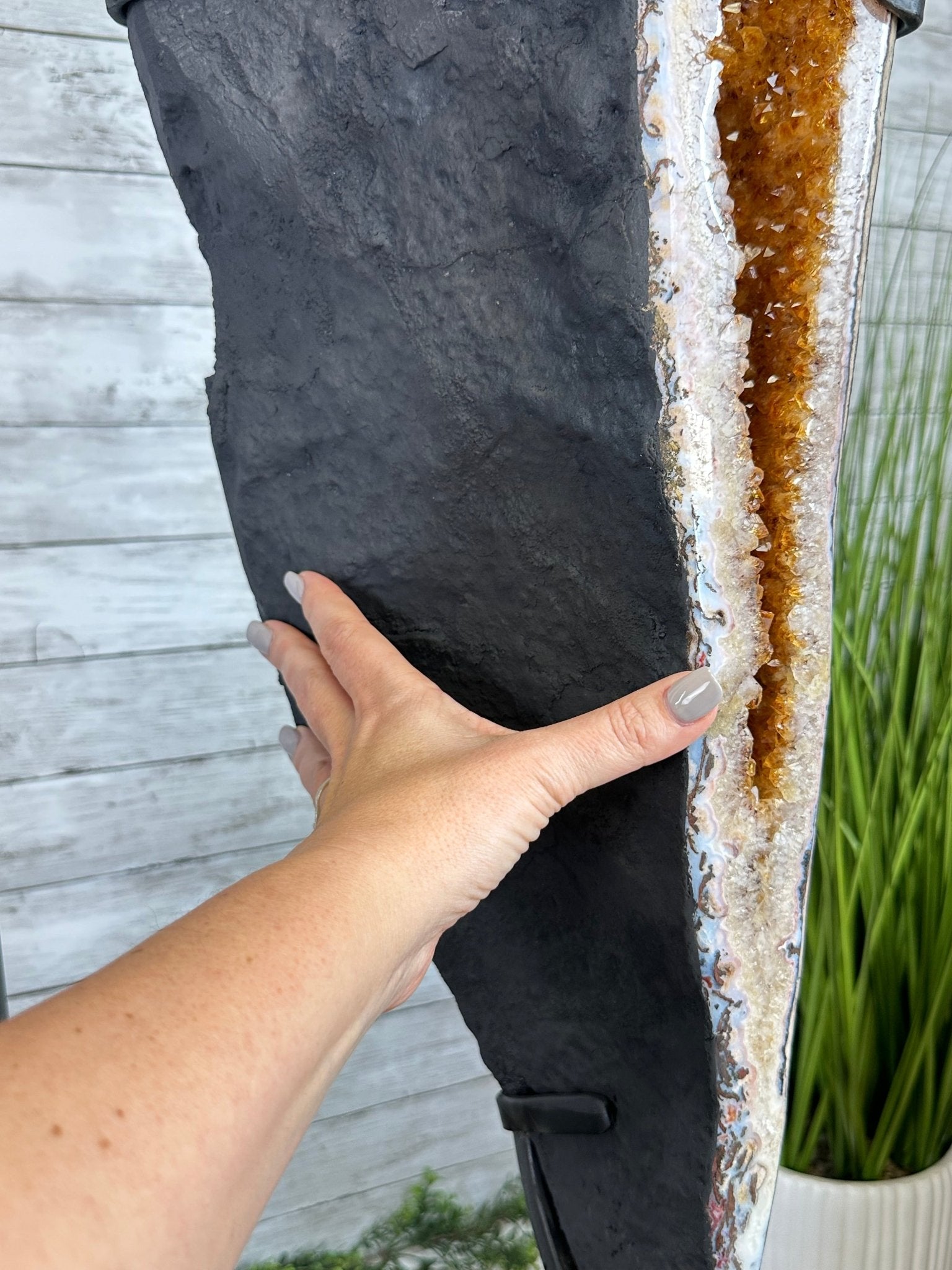Large Citrine Butterfly Wings on a Metal Stand, 322 lbs & 72.75" Tall #5498-0005 - Brazil GemsBrazil GemsLarge Citrine Butterfly Wings on a Metal Stand, 322 lbs & 72.75" Tall #5498-0005Citrine Butterfly Wings5498-0005