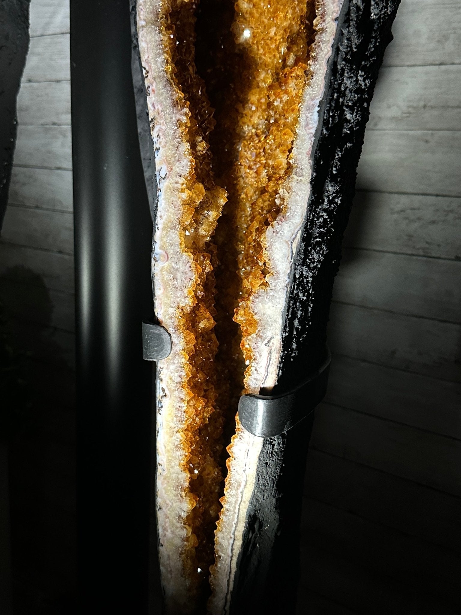 Large Citrine Butterfly Wings on a Metal Stand, 322 lbs & 72.75" Tall #5498-0005 - Brazil GemsBrazil GemsLarge Citrine Butterfly Wings on a Metal Stand, 322 lbs & 72.75" Tall #5498-0005Citrine Butterfly Wings5498-0005