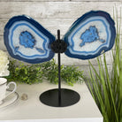 Large Dyed Blue Brazilian Agate "Butterfly Wings", Metal Stand, 12" Tall, Model #5050BL-0045 by Brazil Gems - Brazil GemsBrazil GemsLarge Dyed Blue Brazilian Agate "Butterfly Wings", Metal Stand, 12" Tall, Model #5050BL-0045 by Brazil GemsAgate Butterfly Wings5050BL-0045