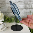 Large Dyed Blue Brazilian Agate "Butterfly Wings", Metal Stand, 12" Tall, Model #5050BL-0045 by Brazil Gems - Brazil GemsBrazil GemsLarge Dyed Blue Brazilian Agate "Butterfly Wings", Metal Stand, 12" Tall, Model #5050BL-0045 by Brazil GemsAgate Butterfly Wings5050BL-0045