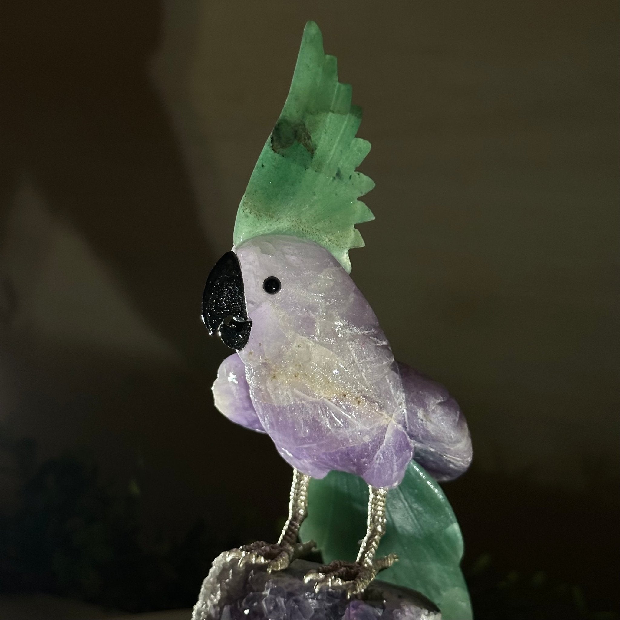 Large Hand - Carved Amethyst Cockatoo 8.6" Long on an Amethyst Cluster #3004 - AMCAM - 055 - Brazil GemsBrazil GemsLarge Hand - Carved Amethyst Cockatoo 8.6" Long on an Amethyst Cluster #3004 - AMCAM - 055Crystal Birds3004 - AMCAM - 055