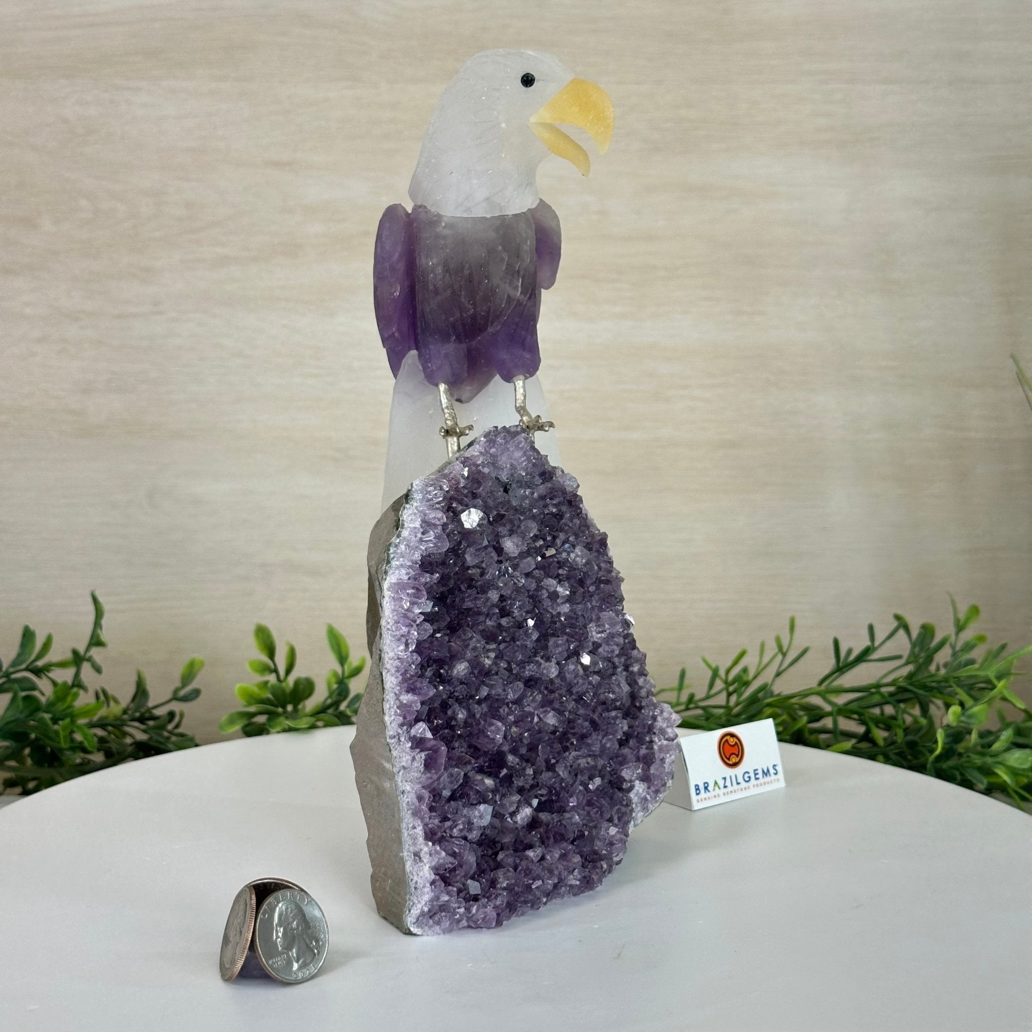 Large Hand - Carved Amethyst Eagle 7.5" Long on an Amethyst Cluster #3005 - AMEAM - 046 - Brazil GemsBrazil GemsLarge Hand - Carved Amethyst Eagle 7.5" Long on an Amethyst Cluster #3005 - AMEAM - 046Crystal Birds3005 - AMEAM - 046