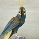 Large Hand - Carved Blue Onyx Cockatoo 11.3" Long on an Amethyst Cluster #3005 - BXCAM - 044 - Brazil GemsBrazil GemsLarge Hand - Carved Blue Onyx Cockatoo 11.3" Long on an Amethyst Cluster #3005 - BXCAM - 044Crystal Birds3005 - BXCAM - 044