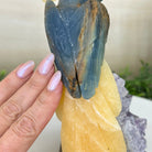 Large Hand - Carved Blue Onyx Cockatoo 11.3" Long on an Amethyst Cluster #3005 - BXCAM - 044 - Brazil GemsBrazil GemsLarge Hand - Carved Blue Onyx Cockatoo 11.3" Long on an Amethyst Cluster #3005 - BXCAM - 044Crystal Birds3005 - BXCAM - 044